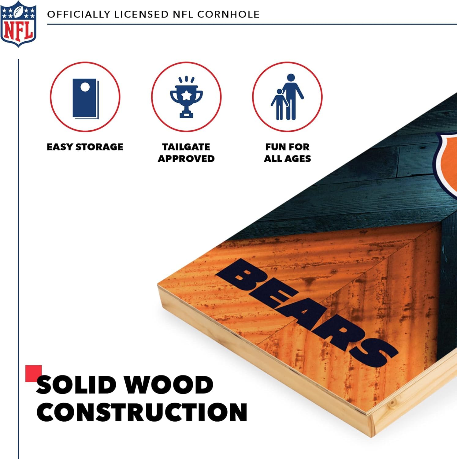 Wild Sports NFL Chicago Bears 2' x 4' Regulation Size Solid Wood Cornhole Set with Direct Print HD Team Graphics - Sports Collectibles, Sports Memorabilia, Sports Fan Shop, Sports Gifts