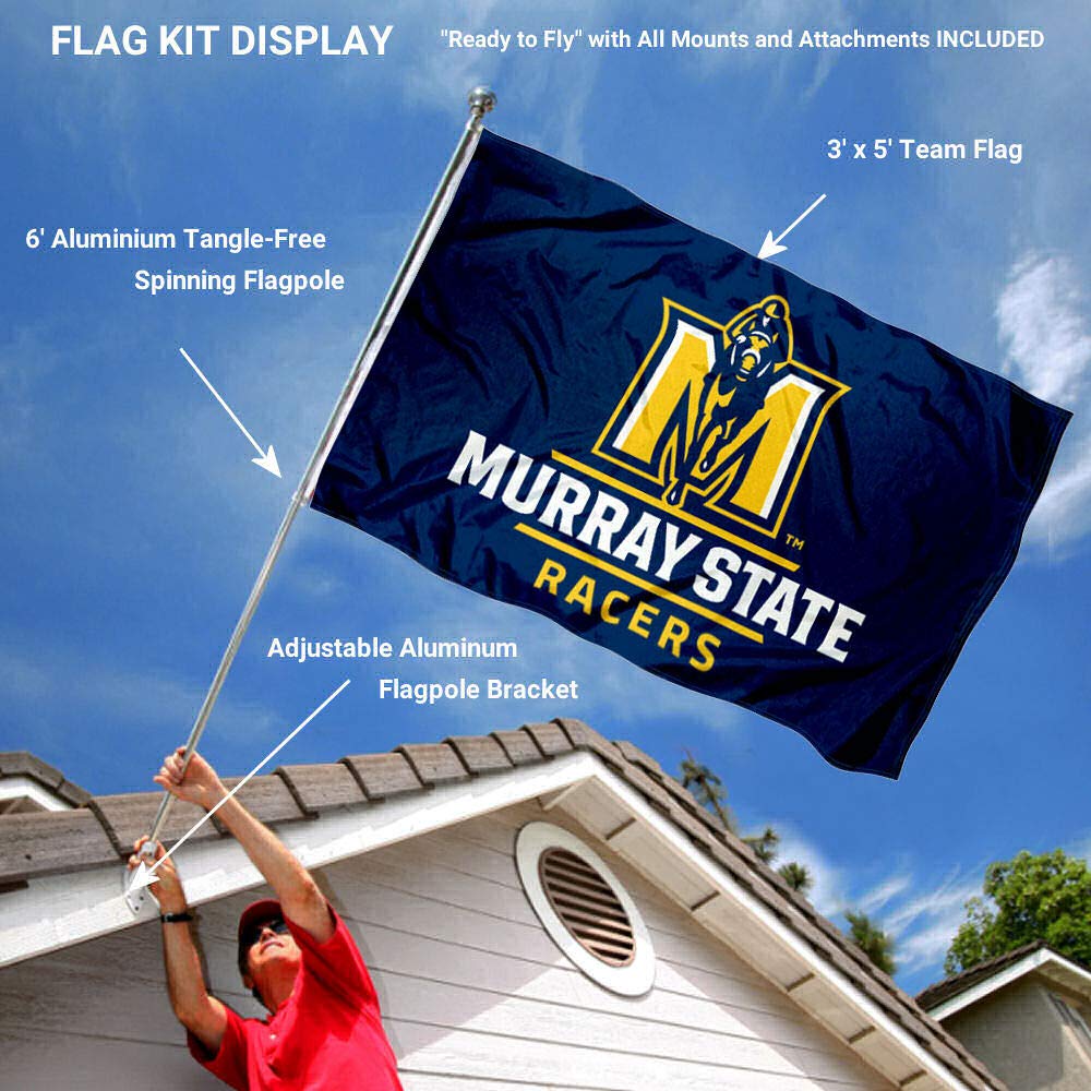 College Flags & Banners Co. Murray State Racers New Logo Flag and Pole Bracket Mount Bundle - Sports Collectibles, Sports Memorabilia, Sports Fan Shop, Sports Gifts