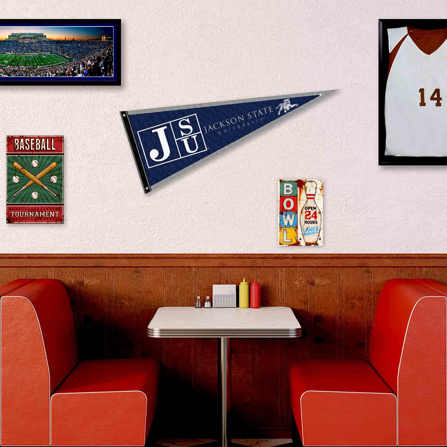 College Flags & Banners Co. Jackson State Tigers Pennant Flag and Wall Tack Mount Pads - Sports Collectibles, Sports Memorabilia, Sports Fan Shop, Sports Gifts