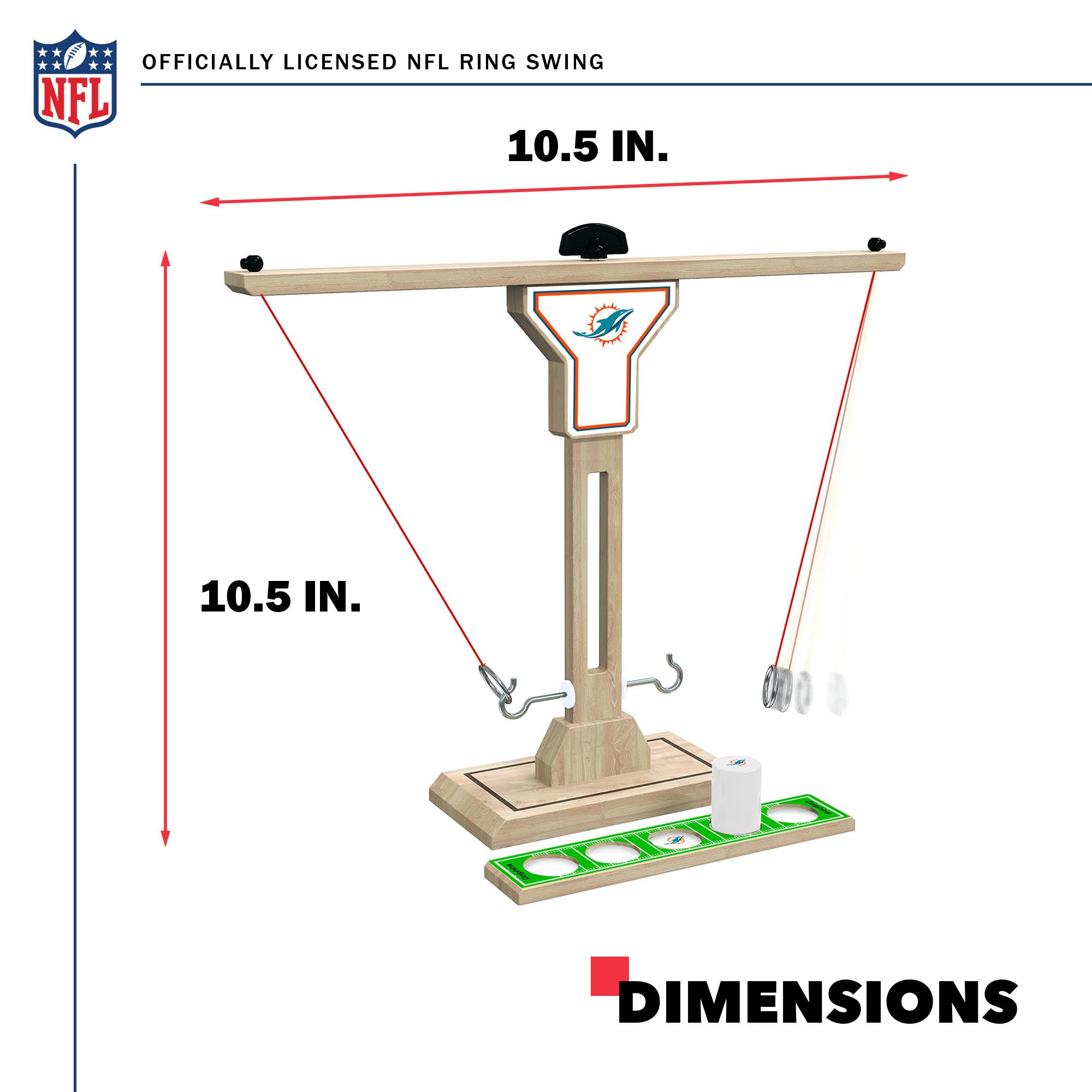Wild Sports NFL Miami Dolphins Wooden Ring Swing Battle - Head-to-Head Ring Toss Hook & Ring Game for NFL Fans - Sports Collectibles, Sports Memorabilia, Sports Fan Shop, Sports Gifts