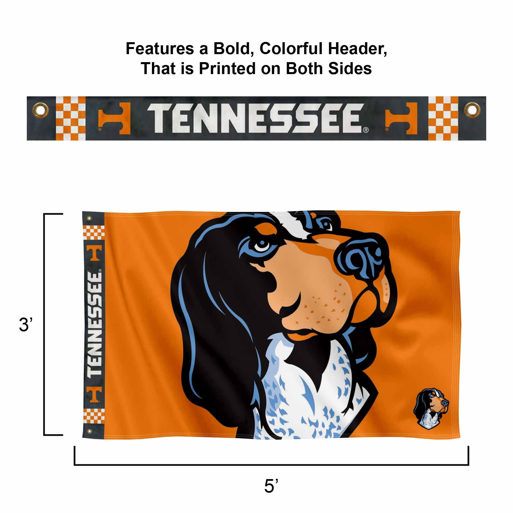 College Flags & Banners Co. Tennessee Volunteers Bold Smokey Logo Premium Flag - Sports Collectibles, Sports Memorabilia, Sports Fan Shop, Sports Gifts