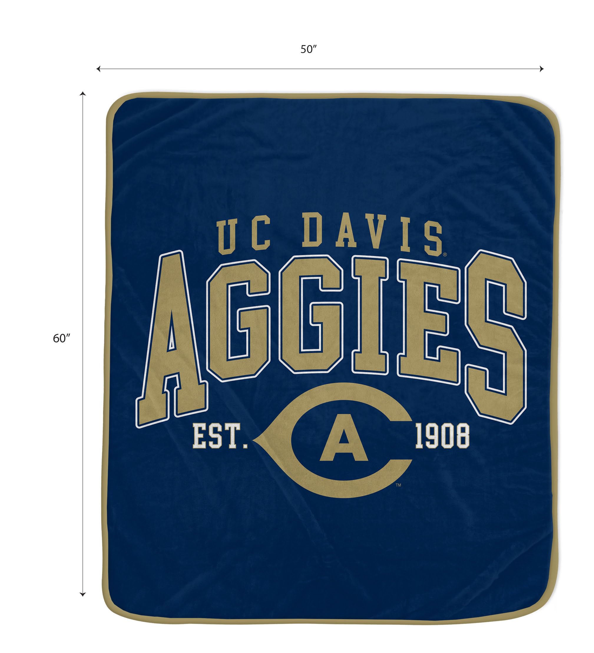 NCAA California, Davis, University of Vintage Arch Block Ultra Soft Blanket - Sports Gifts, Sports Memorabilia, Sports Collectibles, Fan Shop