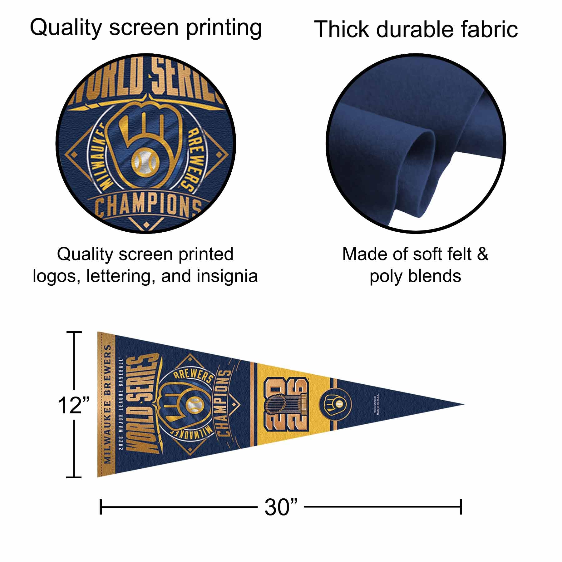 Brewers 2026 World Champions Series Full Size Pennant Flag - Sports Gifts, Sports Memorabilia, Sports Collectibles, Fan Shop