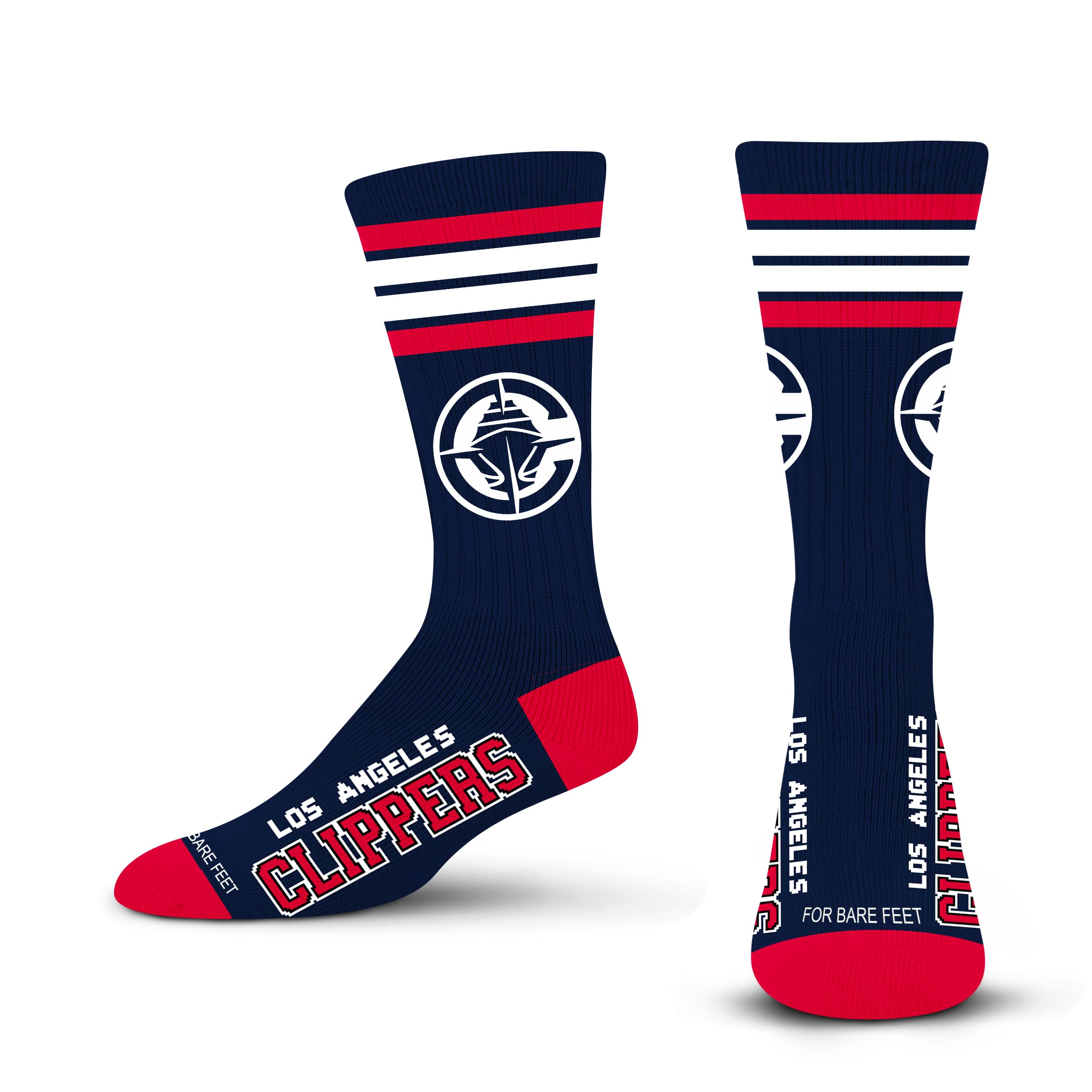 For Bare Feet NBA LOS ANGELES CLIPPERS 4 Stripe Deuce Crew Sock Team Color Medium - Sports Gifts, Sports Memorabilia, Sports Collectibles, Fan Shop