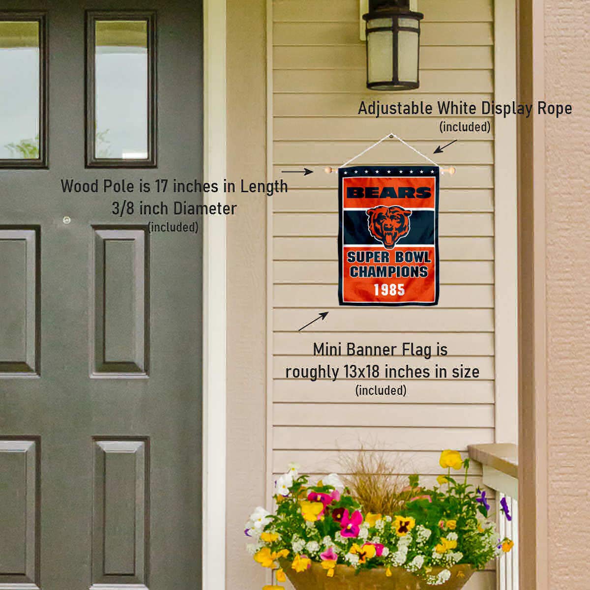 Chicago Bears 1985 Champions Banner Window Wall Hanging Flag with Suction Cup - Sports Collectibles, Sports Memorabilia, Sports Fan Shop, Sports Gifts