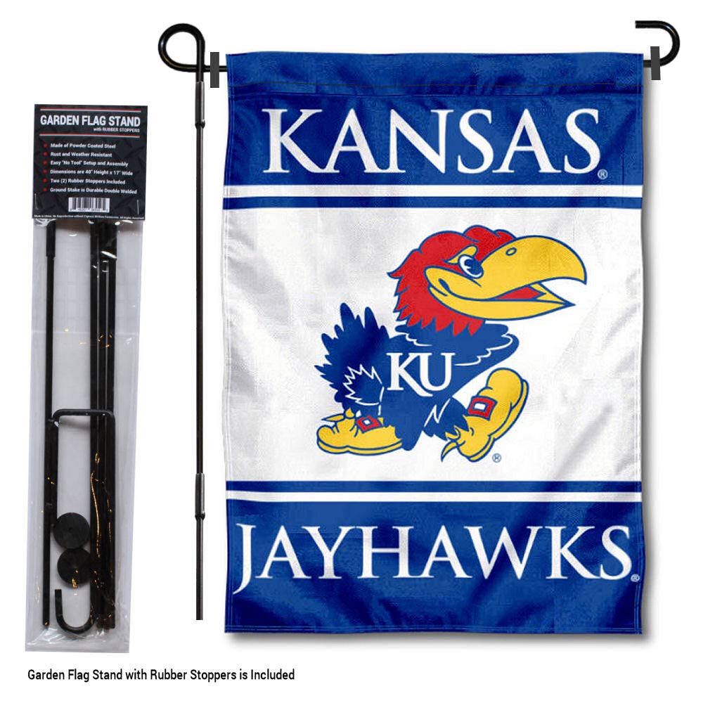 College Flags & Banners Co. Kansas Jayhawks Garden Flag with Stand Holder - Sports Collectibles, Sports Memorabilia, Sports Fan Shop, Sports Gifts