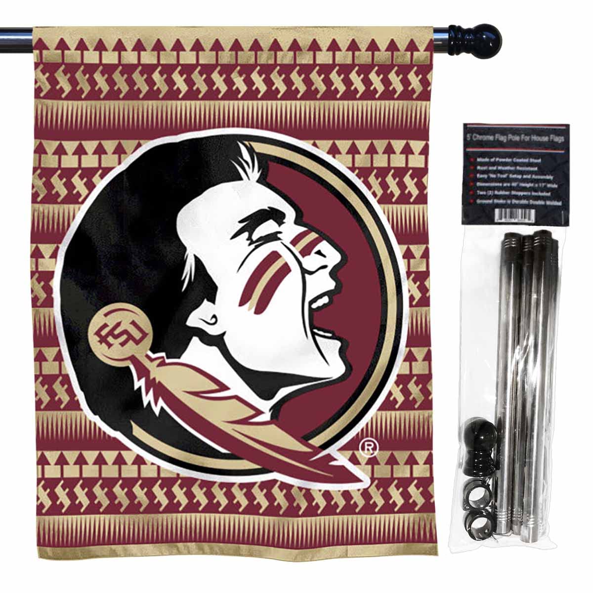 College Flags & Banners Co. FSU Seminoles Chevron Double Sided House Flag with Flag Pole Set - Sports Collectibles, Sports Memorabilia, Sports Fan Shop, Sports Gifts