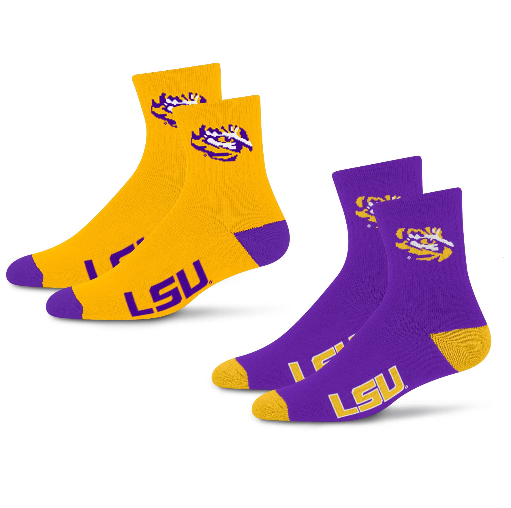 For Bare Feet NCAA LSU Tigers Quarter Sock Two Pack Team Colors Large - Sports Gifts, Sports Memorabilia, Sports Collectibles, Fan Shop