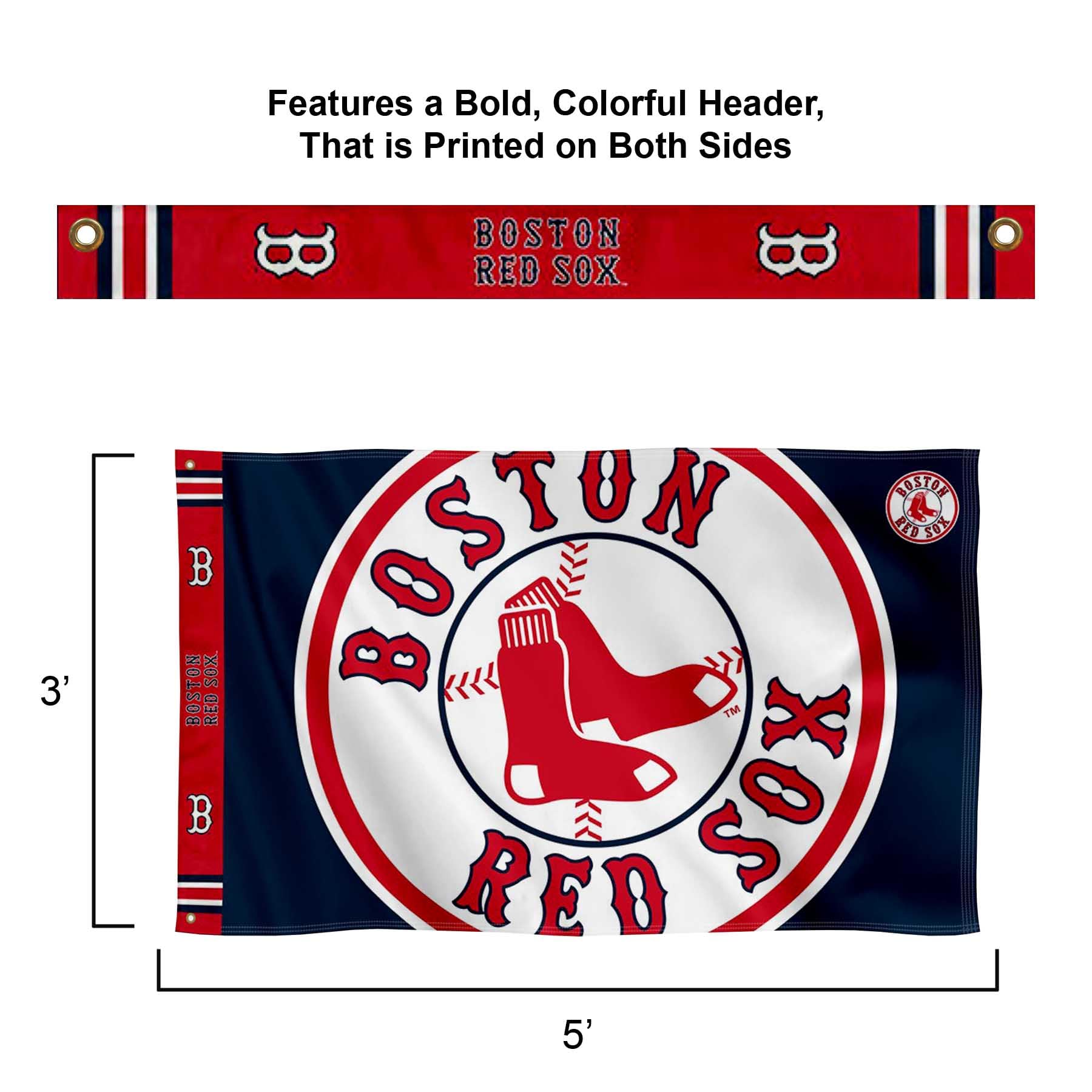 WinCraft Boston Red Sox Printed Header Flag 3x5 Banner - Sports Collectibles, Sports Memorabilia, Sports Fan Shop, Sports Gifts