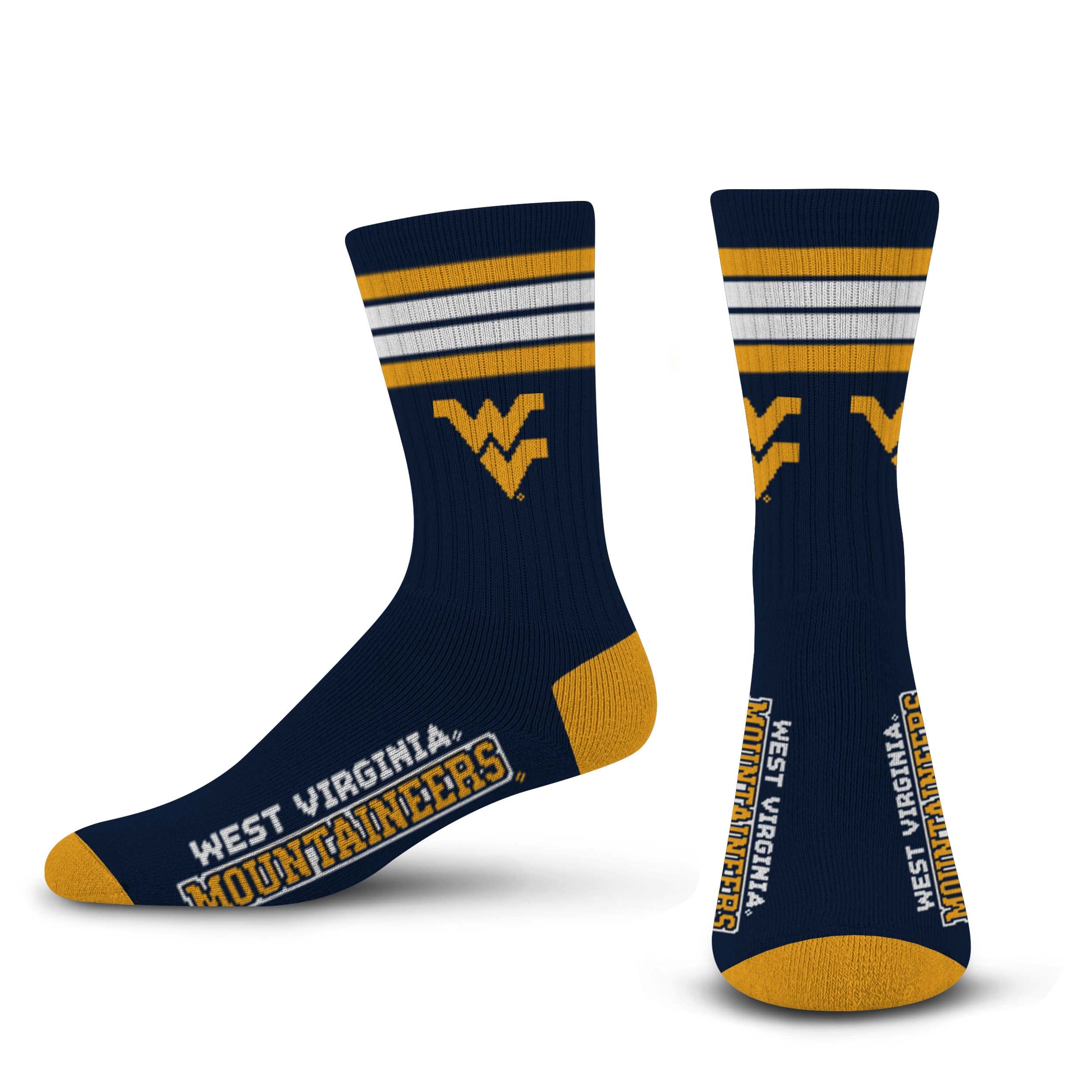 For Bare Feet NCAA West Virginia Mountaineers 4 Stripe Deuce Crew Sock Team Color MEDIUM - Sports Gifts, Sports Memorabilia, Sports Collectibles, Fan Shop