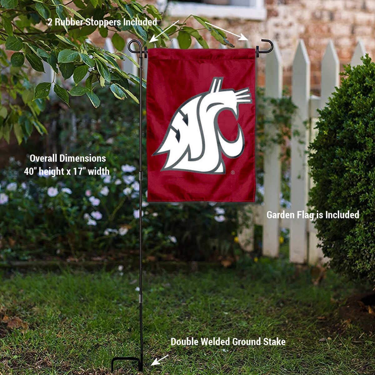 College Flags & Banners Co. Washington State Cougars Garden Flag and Flag Stand Pole Holder Set - Sports Collectibles, Sports Memorabilia, Sports Fan Shop, Sports Gifts