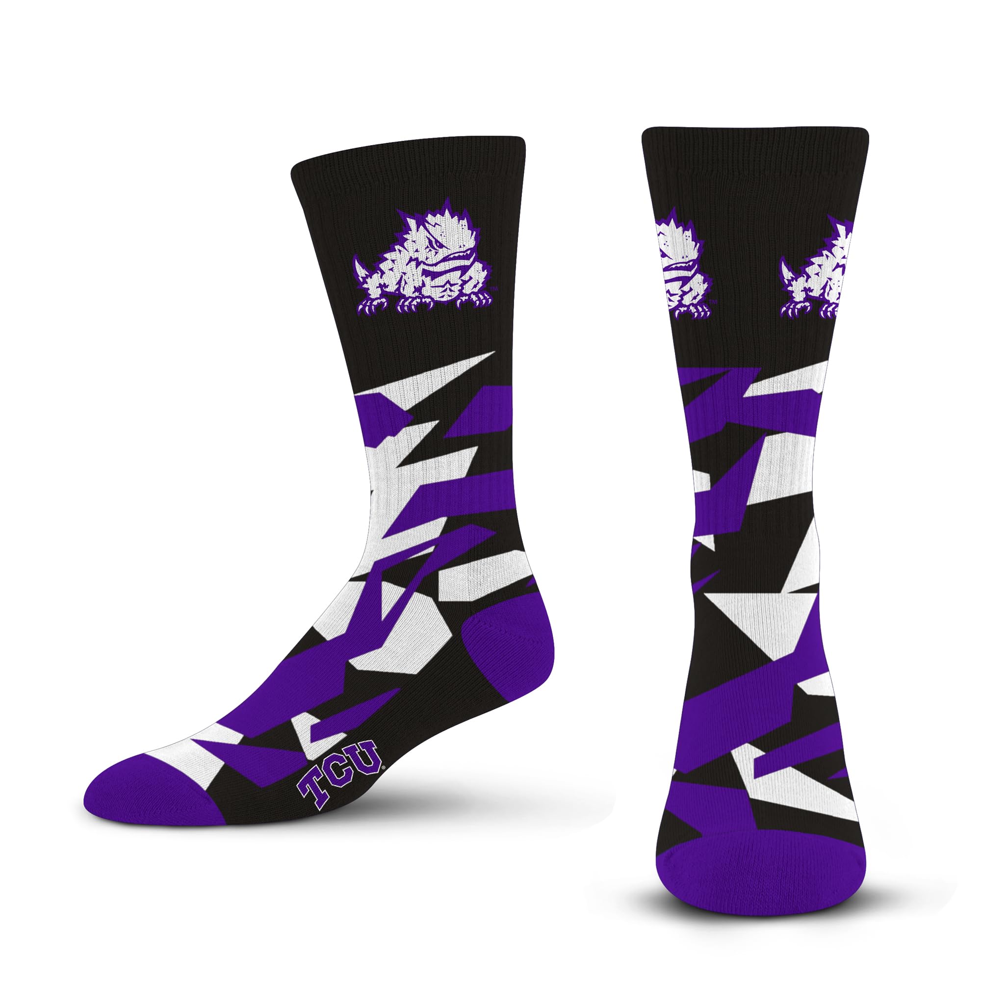 For Bare Feet NCAA TCU HORNED FROGS Shattered Camo Crew Sock Team Color Large - Sports Gifts, Sports Memorabilia, Sports Collectibles, Fan Shop