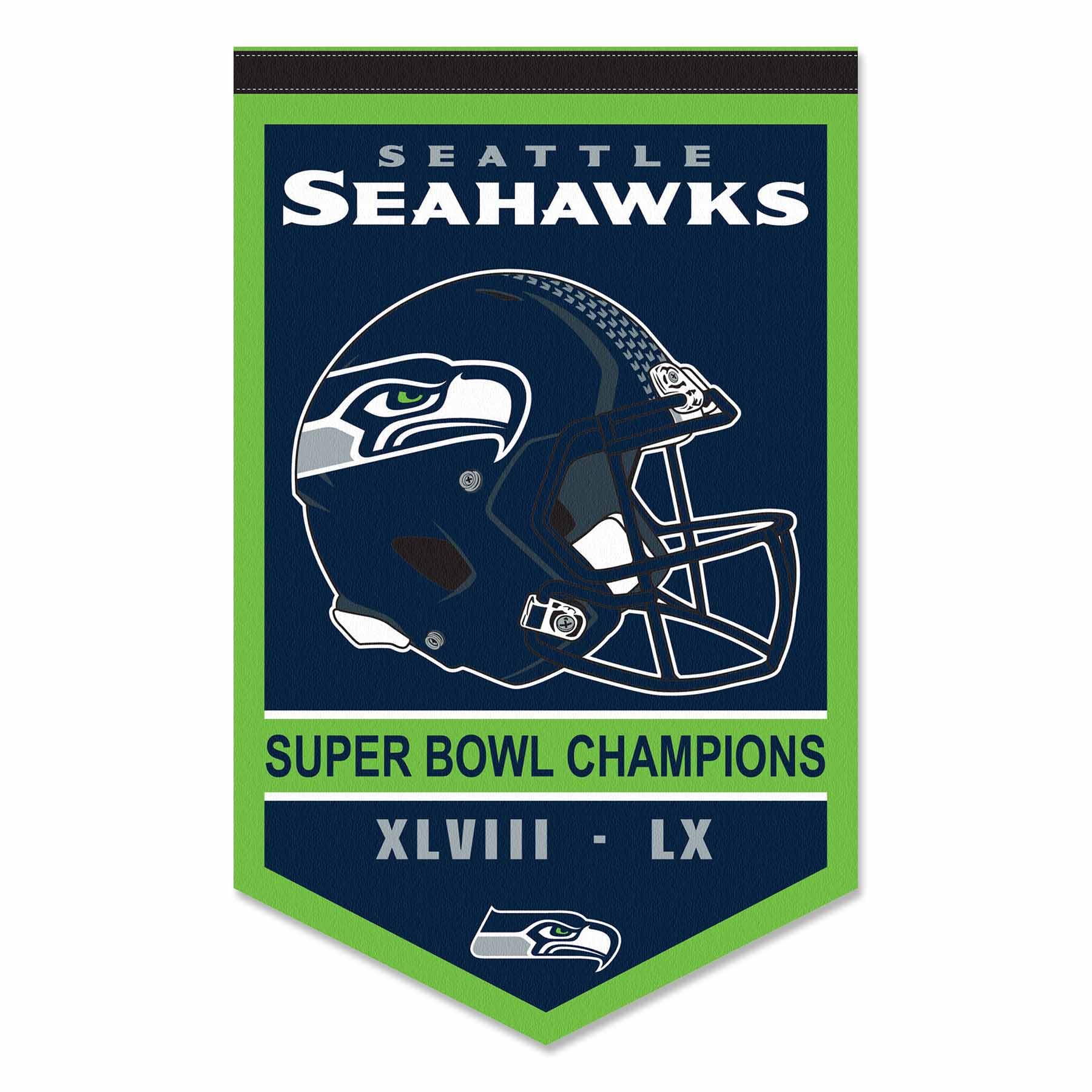 Seattle Seahawks 2 Time Super Bowl Champions Banner Pennant - Sports Gifts, Sports Memorabilia, Sports Collectibles, Fan Shop