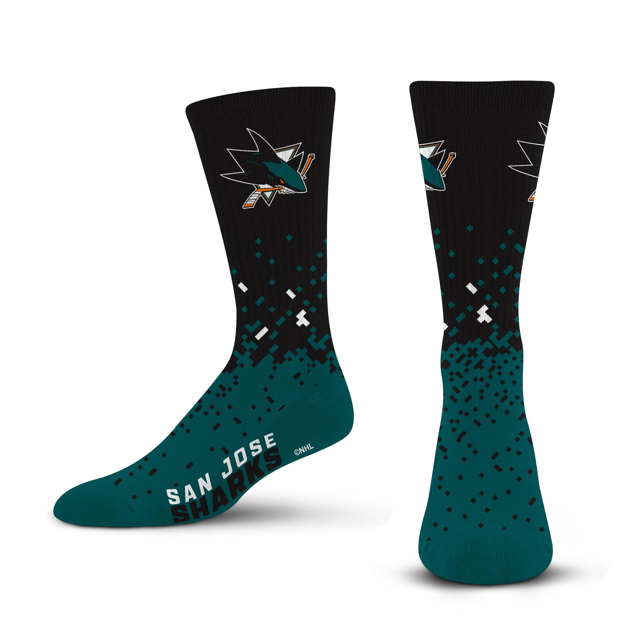 For Bare Feet NHL SAN JOSE SHARKS Spray Zone Crew Sock Team Color Large - Sports Gifts, Sports Memorabilia, Sports Collectibles, Fan Shop