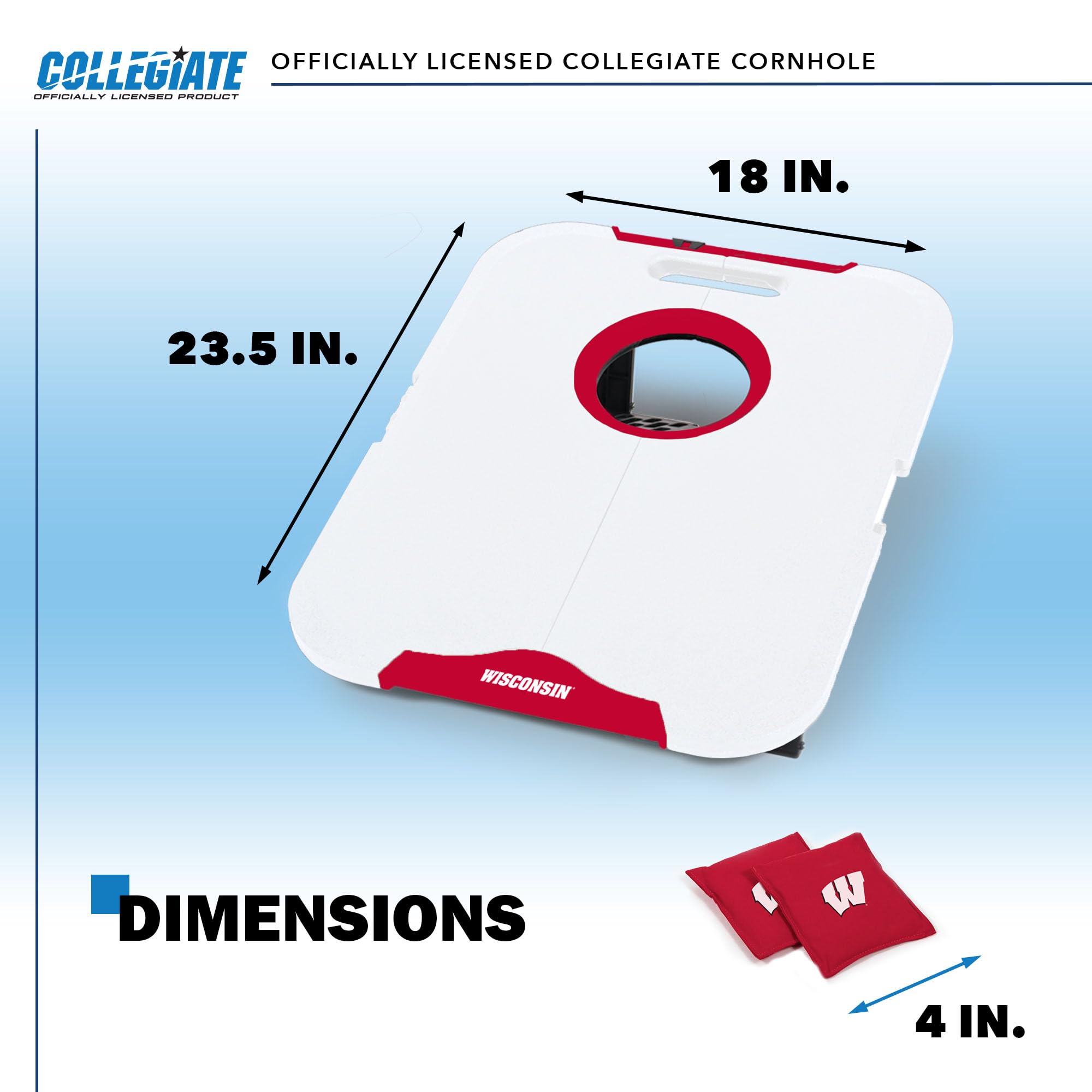 Wild Sports NCAA Wisconsin Badgers Pro Football All-Weather Cornhole Set - Travel Bean Bag Toss Set Includes 8 Bean Bags - Sports Collectibles, Sports Memorabilia, Sports Fan Shop, Sports Gifts