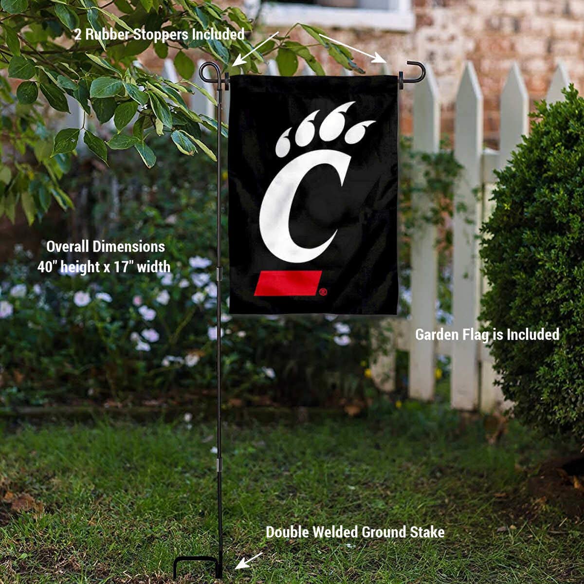 College Flags & Banners Co. University of Cincinnati Garden Flag and USA Flag Stand Pole Holder Set - Sports Collectibles, Sports Memorabilia, Sports Fan Shop, Sports Gifts
