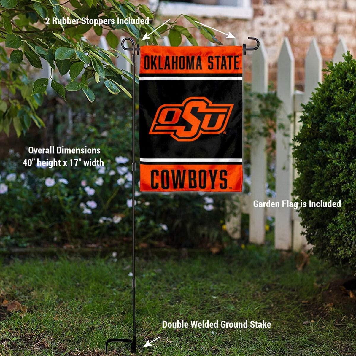 College Flags & Banners Co. Oklahoma State Cowboys Garden Flag and Flag Stand Pole Holder Set - Sports Collectibles, Sports Memorabilia, Sports Fan Shop, Sports Gifts