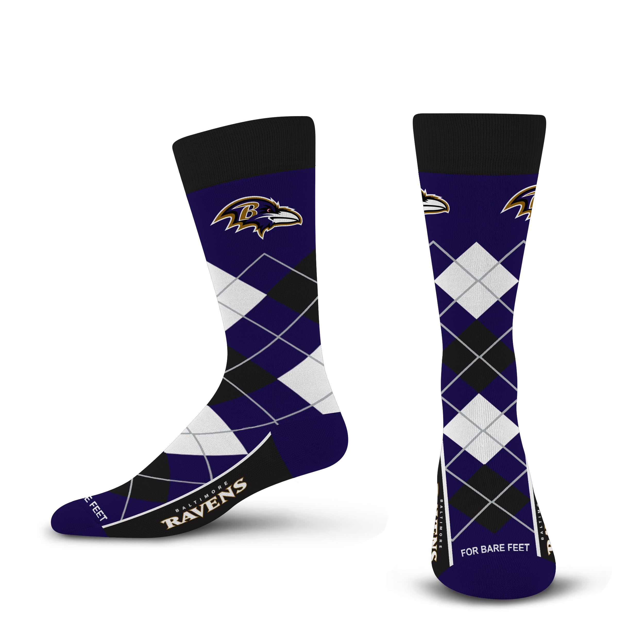 For Bare Feet NFL BALTIMORE RAVENS Argyle Remix Premium Dress Sock Team Color OSFM - Sports Gifts, Sports Memorabilia, Sports Collectibles, Fan Shop