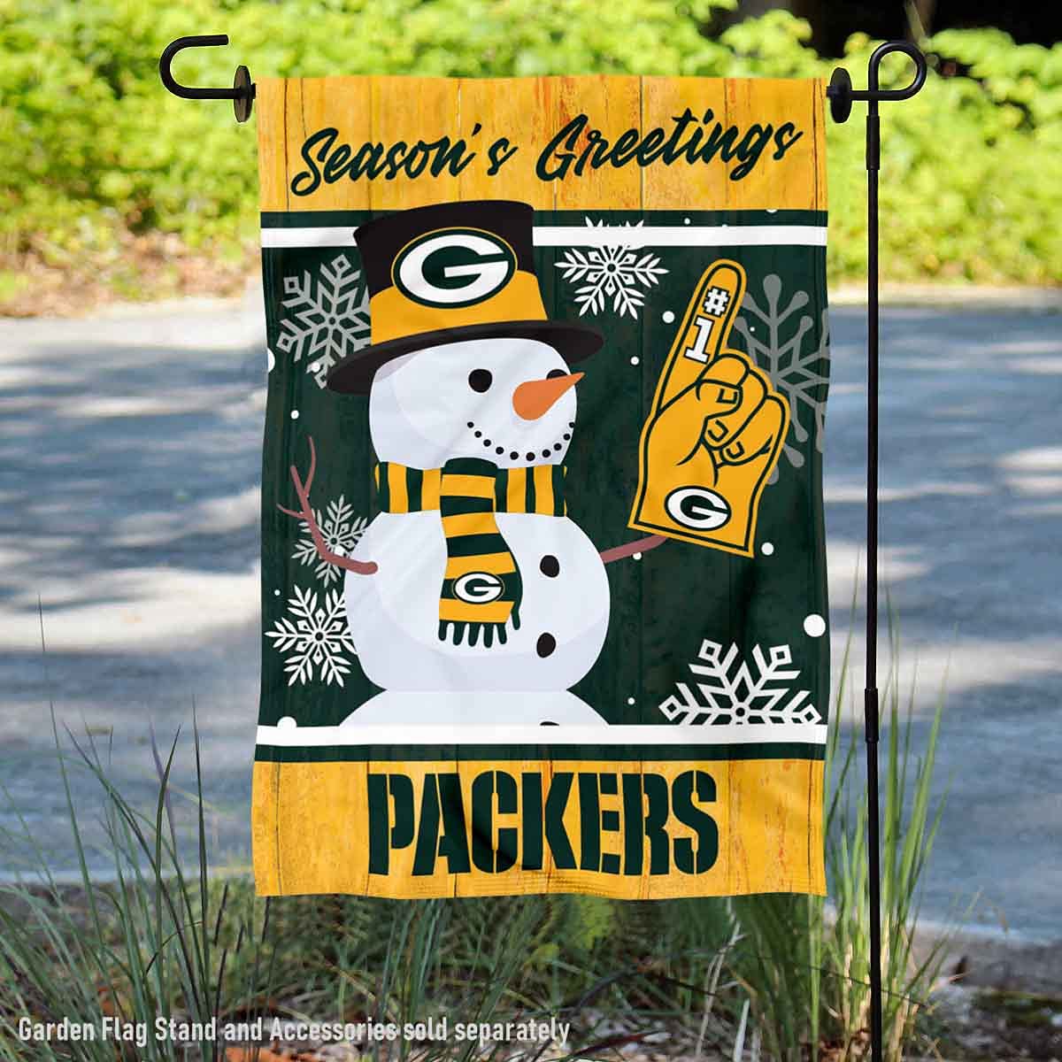 Green Bay Packers Holiday Winter Snow Garden Flag Double Sided Banner - Sports Collectibles, Sports Memorabilia, Sports Fan Shop, Sports Gifts