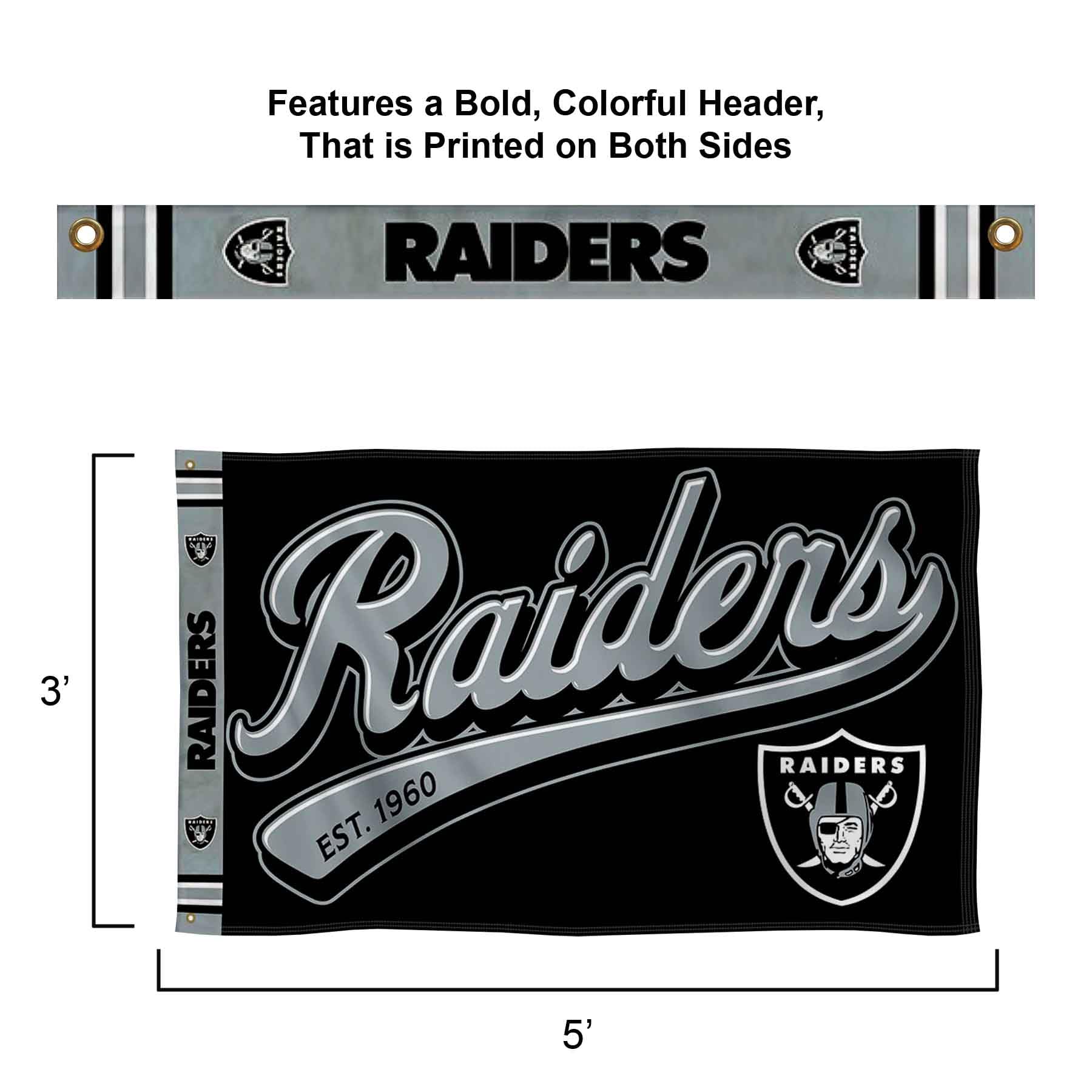 WinCraft Las Vegas Raiders Script Logo Premium Flag - Sports Collectibles, Sports Memorabilia, Sports Fan Shop, Sports Gifts