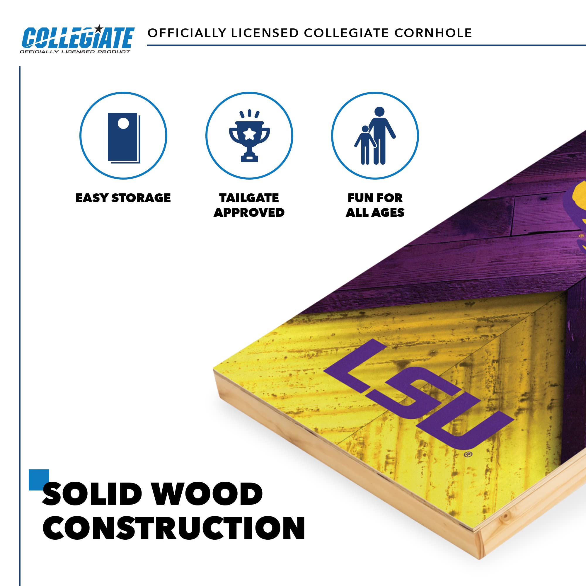 Wild Sports LSU Tigers 2' x 4' Regulation Size Solid Wood College Cornhole Set with Direct Print HD Team Graphics Great Gift for Any NCAA Fan! Bean Bag Toss Family Outdoor Game - Sports Collectibles, Sports Memorabilia, Sports Fan Shop, Sports Gifts