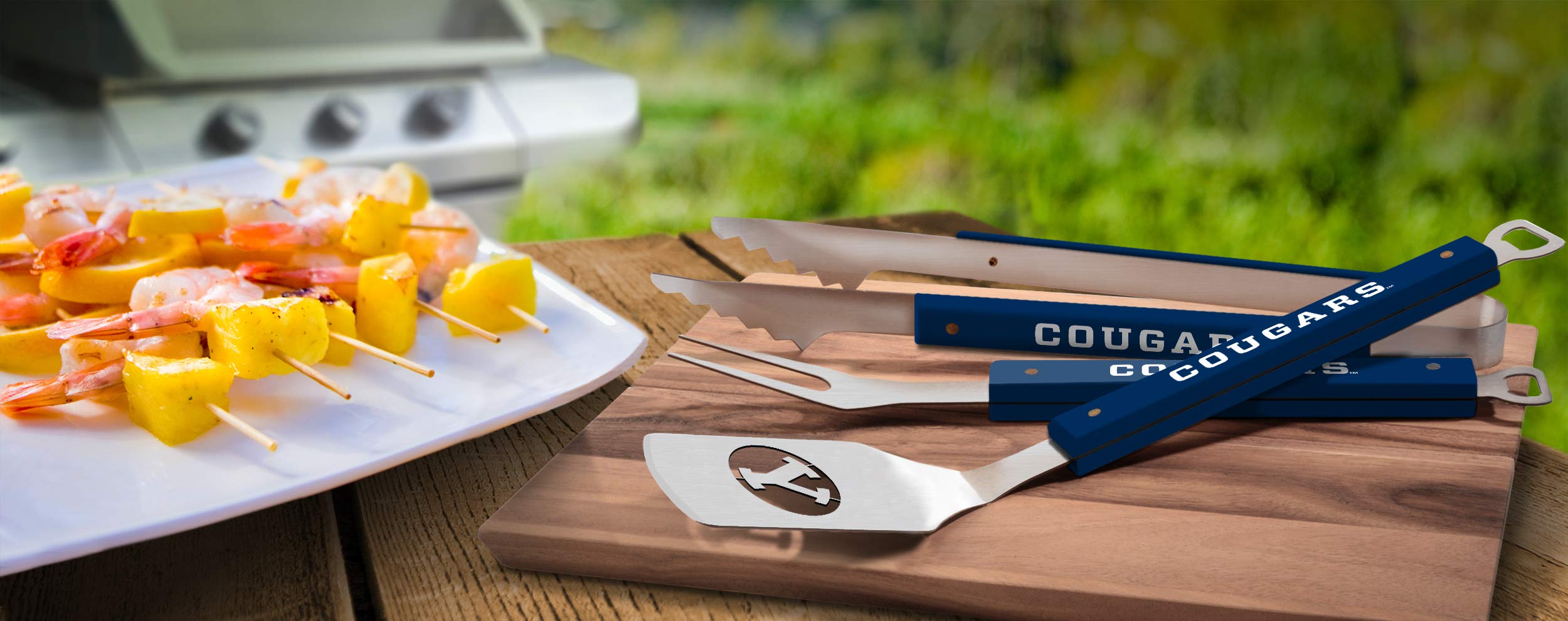 YouTheFan 5021589 NCAA BYU Cougars Spirit Series 3-Piece BBQ Set, 22" x 9", Team Colors - Sports Collectibles, Sports Memorabilia, Sports Fan Shop, Sports Gifts