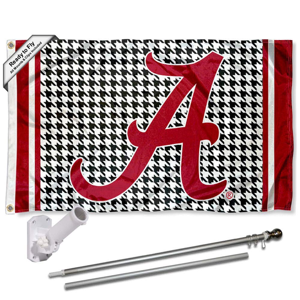 College Flags & Banners Co. Alabama Crimson Tide Houndstooth Flag with Pole and Bracket Kit - Sports Collectibles, Sports Memorabilia, Sports Fan Shop, Sports Gifts