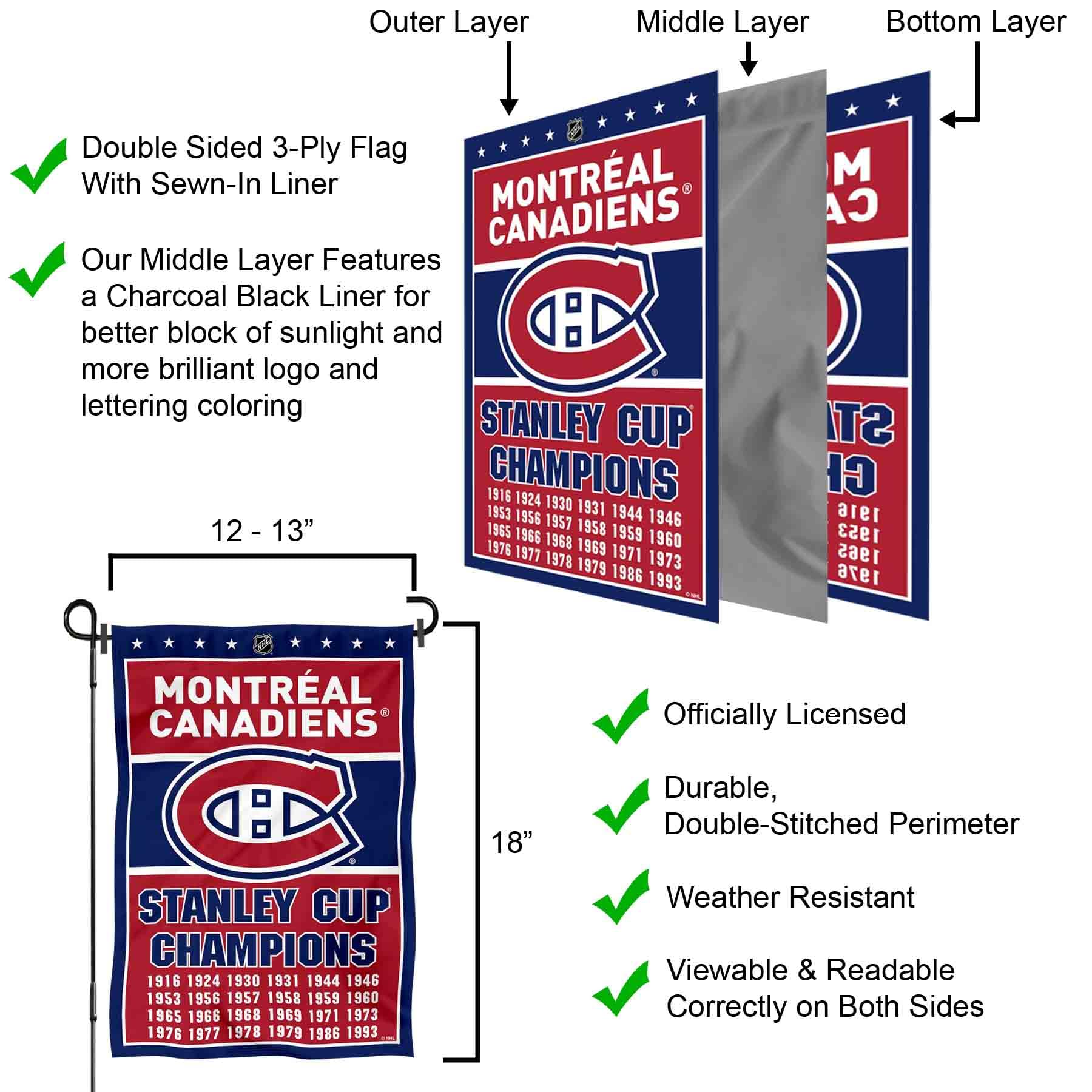 WinCraft Montreal Canadiens 24 Time Stanley Cup Champions Double Sided Garden Flag - Sports Collectibles, Sports Memorabilia, Sports Fan Shop, Sports Gifts