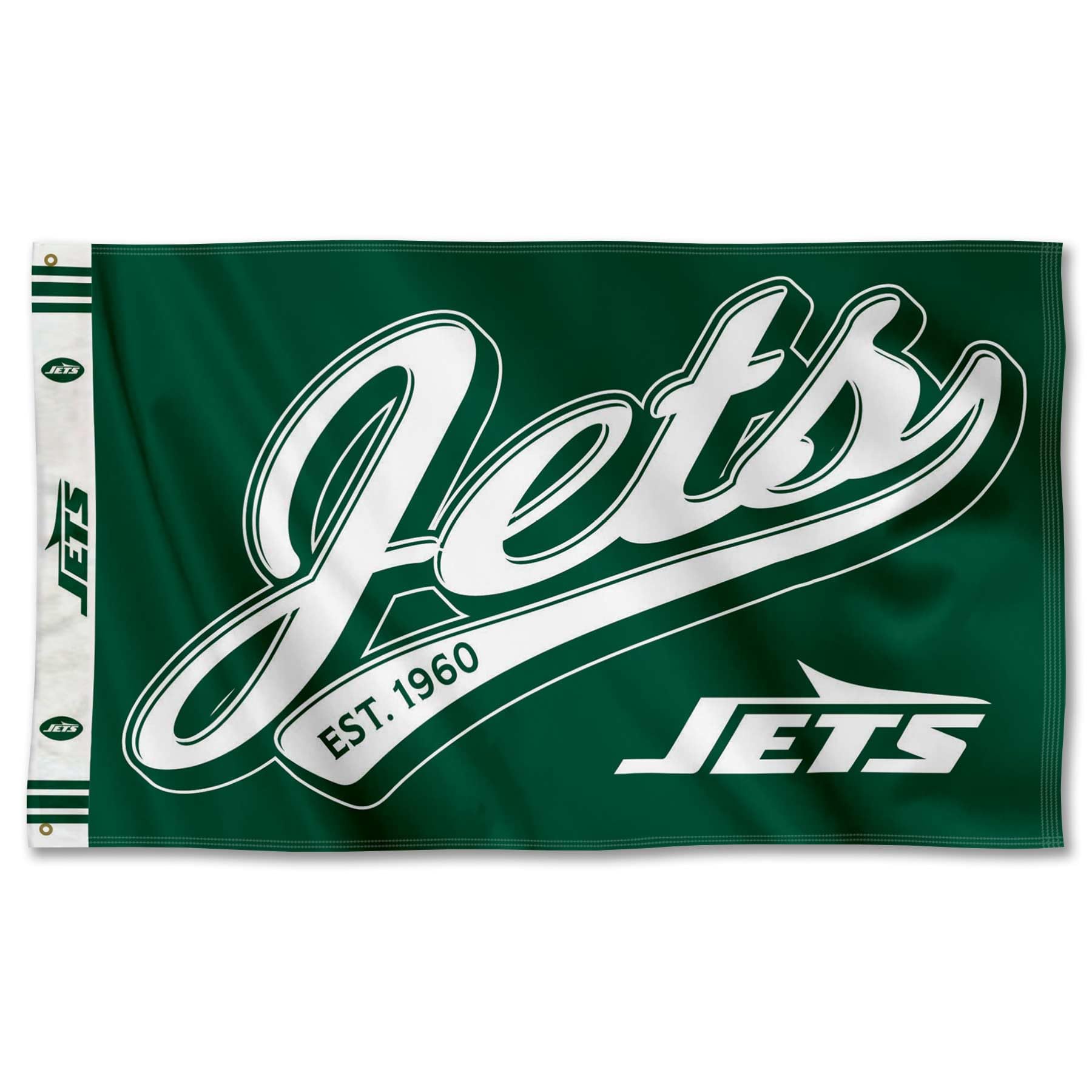 WinCraft New York Jets Script Logo Premium Flag - Sports Collectibles, Sports Memorabilia, Sports Fan Shop, Sports Gifts
