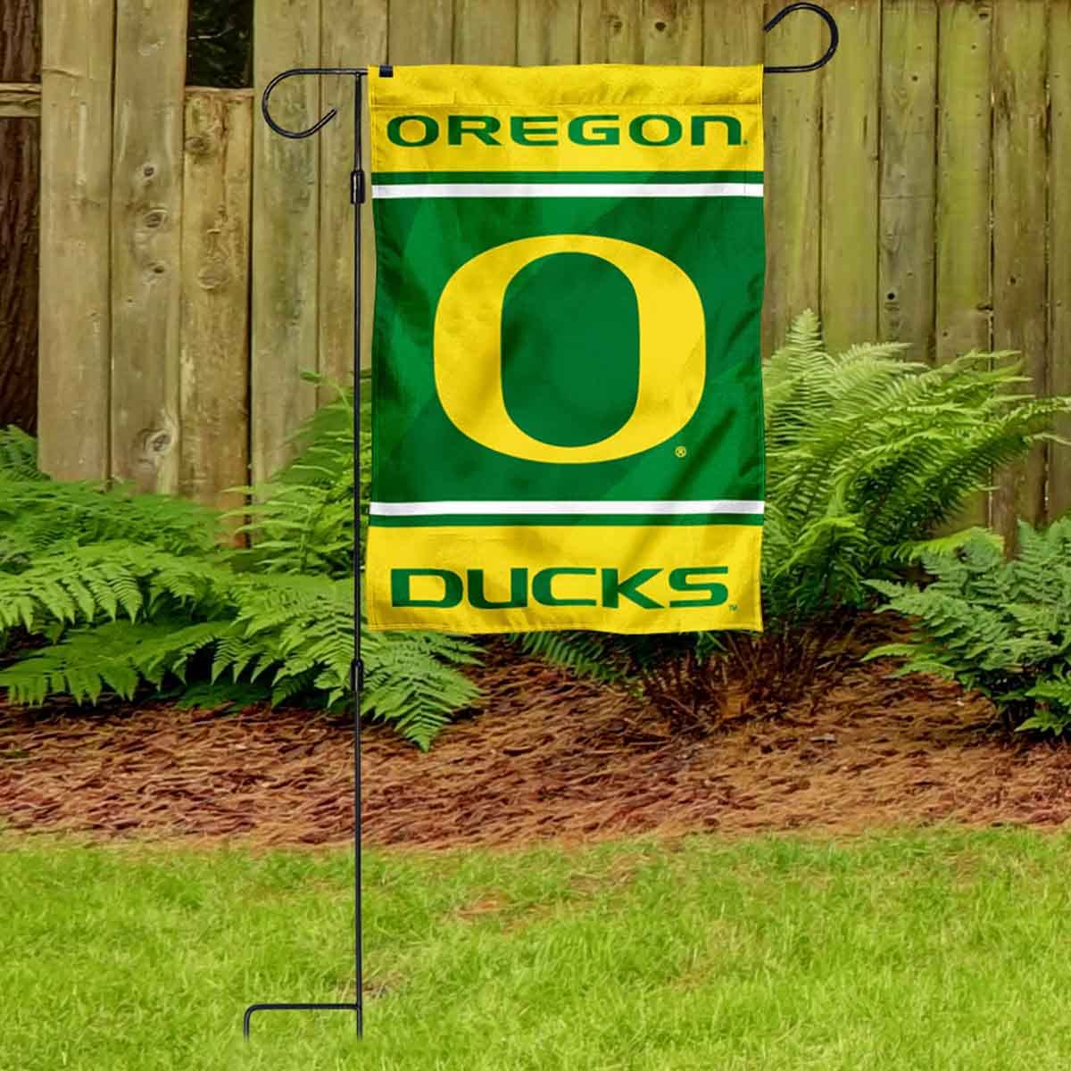 College Flags & Banners Co. Ducks Garden Banner Flag with Flag Pole Stand Set - Sports Collectibles, Sports Memorabilia, Sports Fan Shop, Sports Gifts