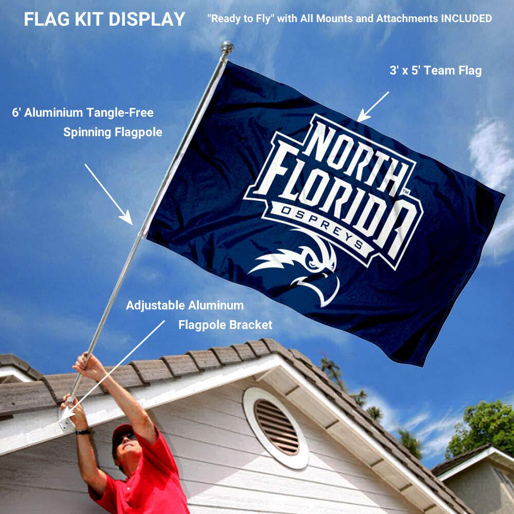 College Flags & Banners Co. North Florida Ospreys New Logo Flag and Pole Bracket Mount Bundle - Sports Collectibles, Sports Memorabilia, Sports Fan Shop, Sports Gifts