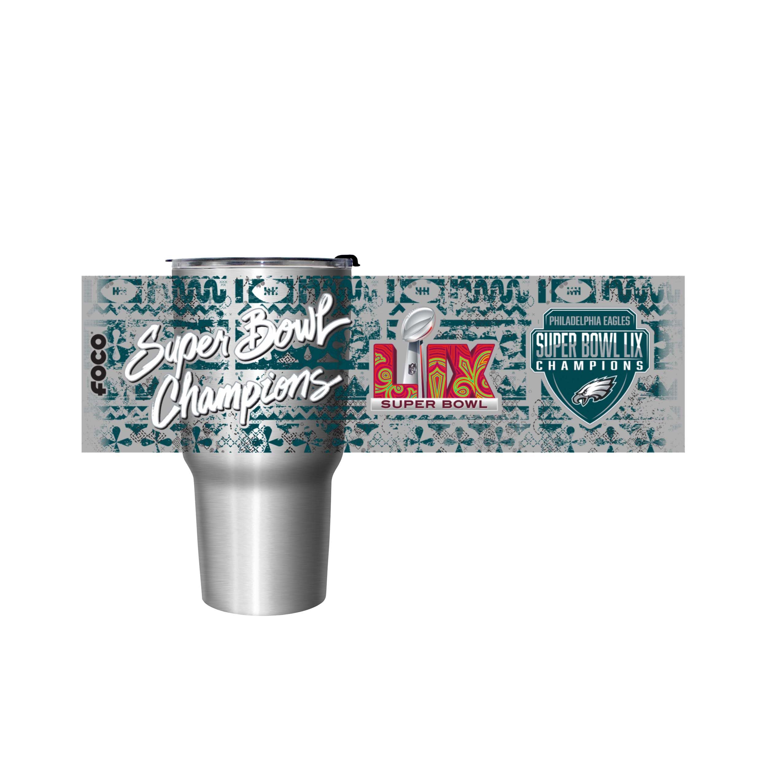 FOCO Philadelphia Eagles NFL Super Bowl LIX Champions 27 oz Stainless Steel Tumbler - Stencil Silver - Sports Collectibles, Sports Memorabilia, Sports Fan Shop, Sports Gifts