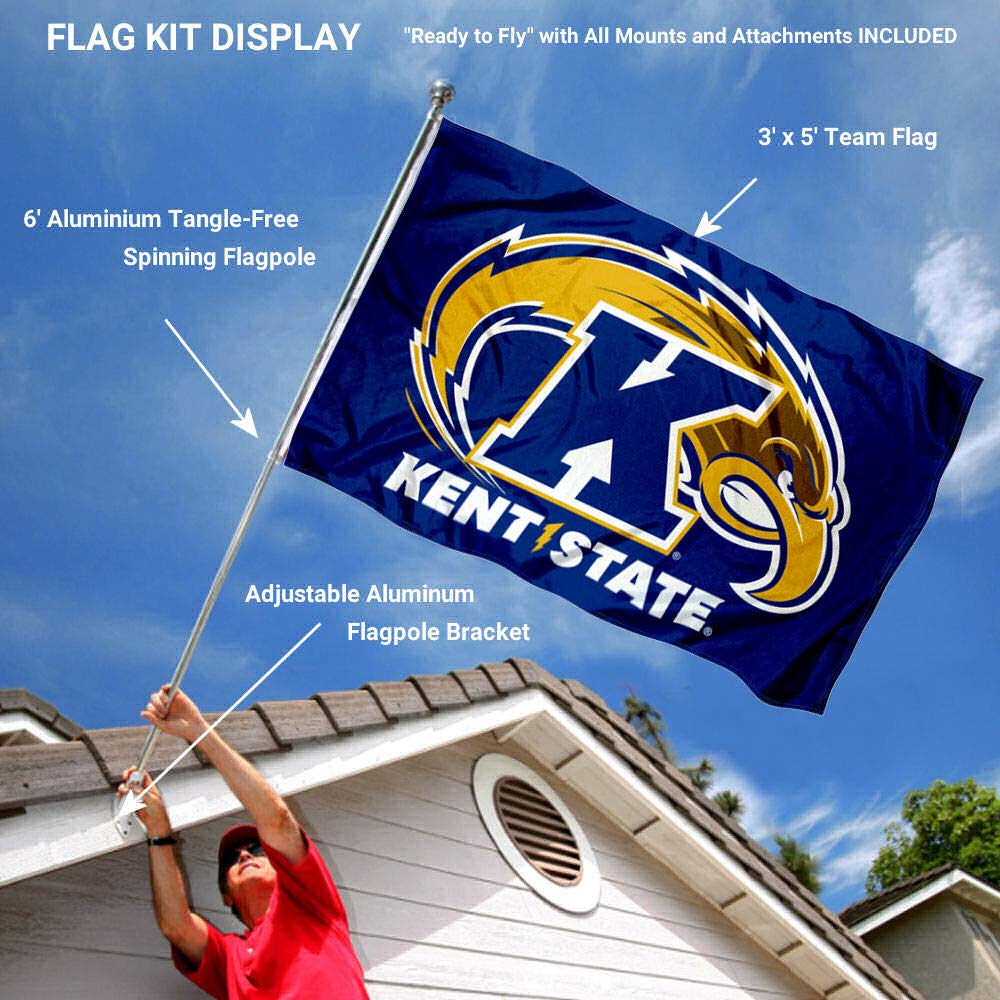 College Flags & Banners Co. Kent State Golden Flashes New Logo and Pole Bracket Mount Bundle - Sports Collectibles, Sports Memorabilia, Sports Fan Shop, Sports Gifts