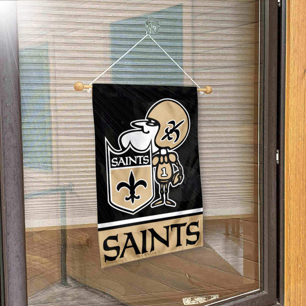 New Orleans Saints Sir Saint Banner Window Wall Hanging Flag with Suction Cup - Sports Collectibles, Sports Memorabilia, Sports Fan Shop, Sports Gifts
