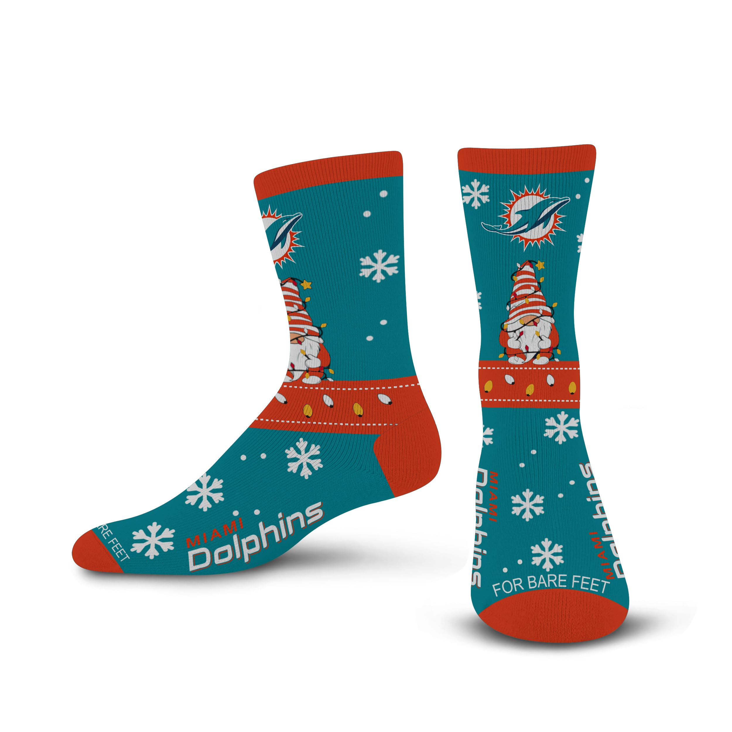 For Bare Feet NFL MIAMI DOLPHINS Holiday Sweater Gnome Team Colors Large - Sports Gifts, Sports Memorabilia, Sports Collectibles, Fan Shop