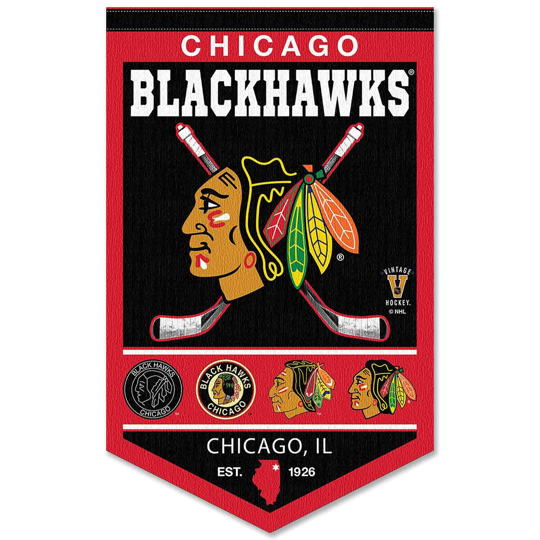WinCraft Chicago Blackhawks Heritage History Banner Pennant - Sports Collectibles, Sports Memorabilia, Sports Fan Shop, Sports Gifts