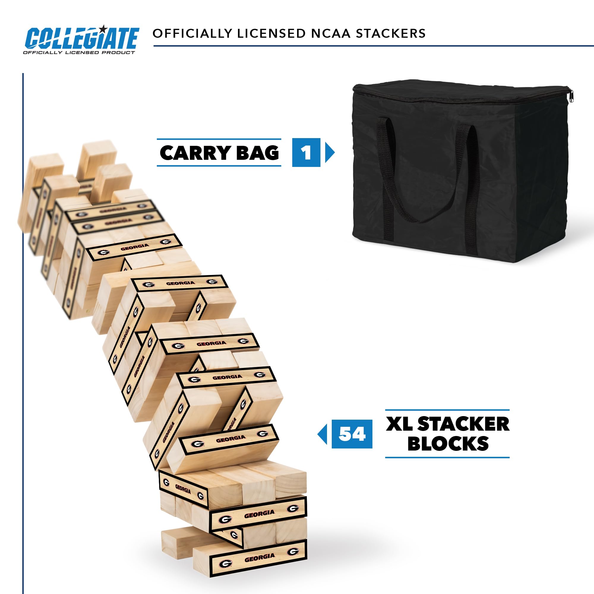 Wild Sports NCAA Georgia Bulldogs Giant Stacking Wooden Blocks – Tumbling Tower Classic Family Game Stacks Over 5 ft. High – Great Gift for Any College Football Fan! - Sports Collectibles, Sports Memorabilia, Sports Fan Shop, Sports Gifts