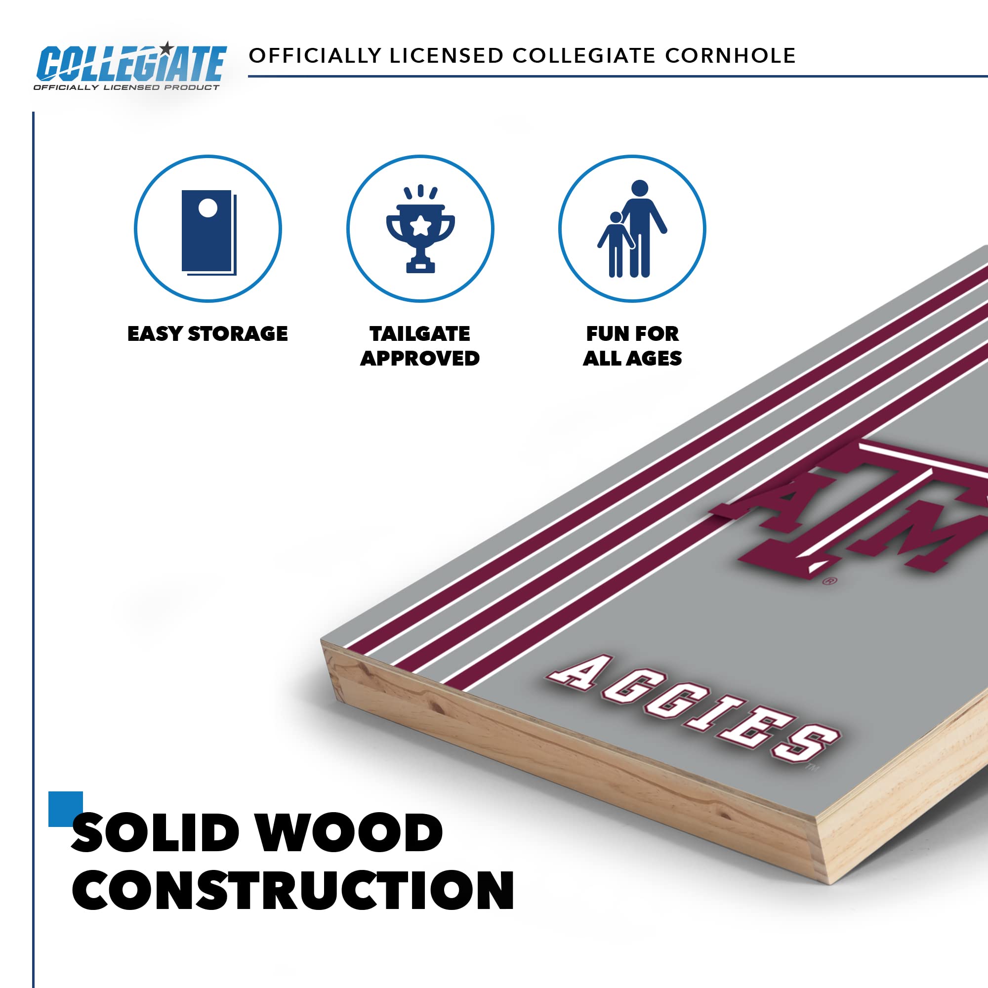 Wild Sports 2' x 3' Solid Wood Cornhole Set with Direct Print HD Team Graphics – Great Gift for Any NCAA Fan! Bean Bag Toss Family Outdoor Games – Texas A&M Aggies - Sports Collectibles, Sports Memorabilia, Sports Fan Shop, Sports Gifts