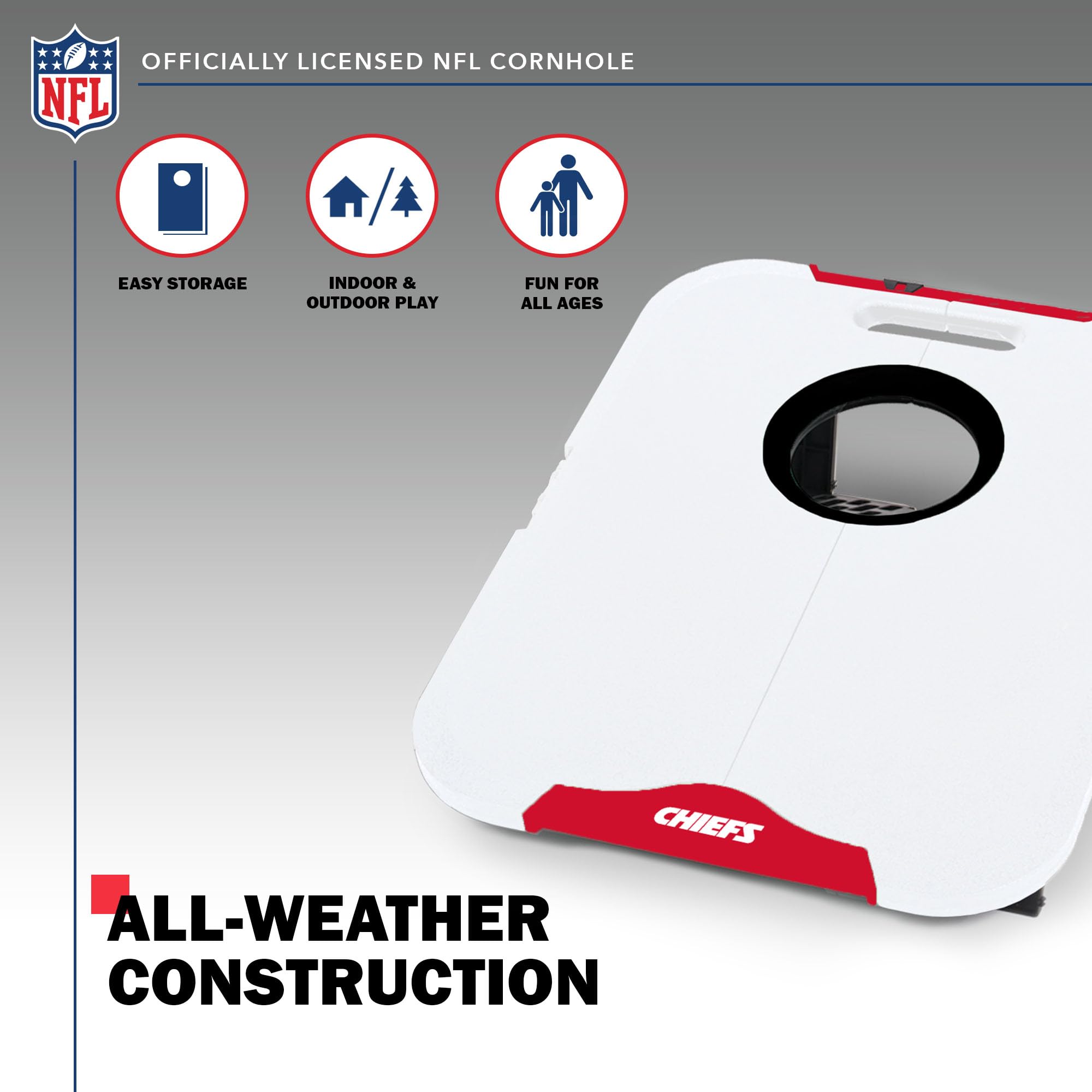 Wild Sports NFL Kansas City Chiefs Pro Football All-Weather Cornhole Set - Travel Bean Bag Toss Set Includes 8 Bean Bags - Sports Collectibles, Sports Memorabilia, Sports Fan Shop, Sports Gifts