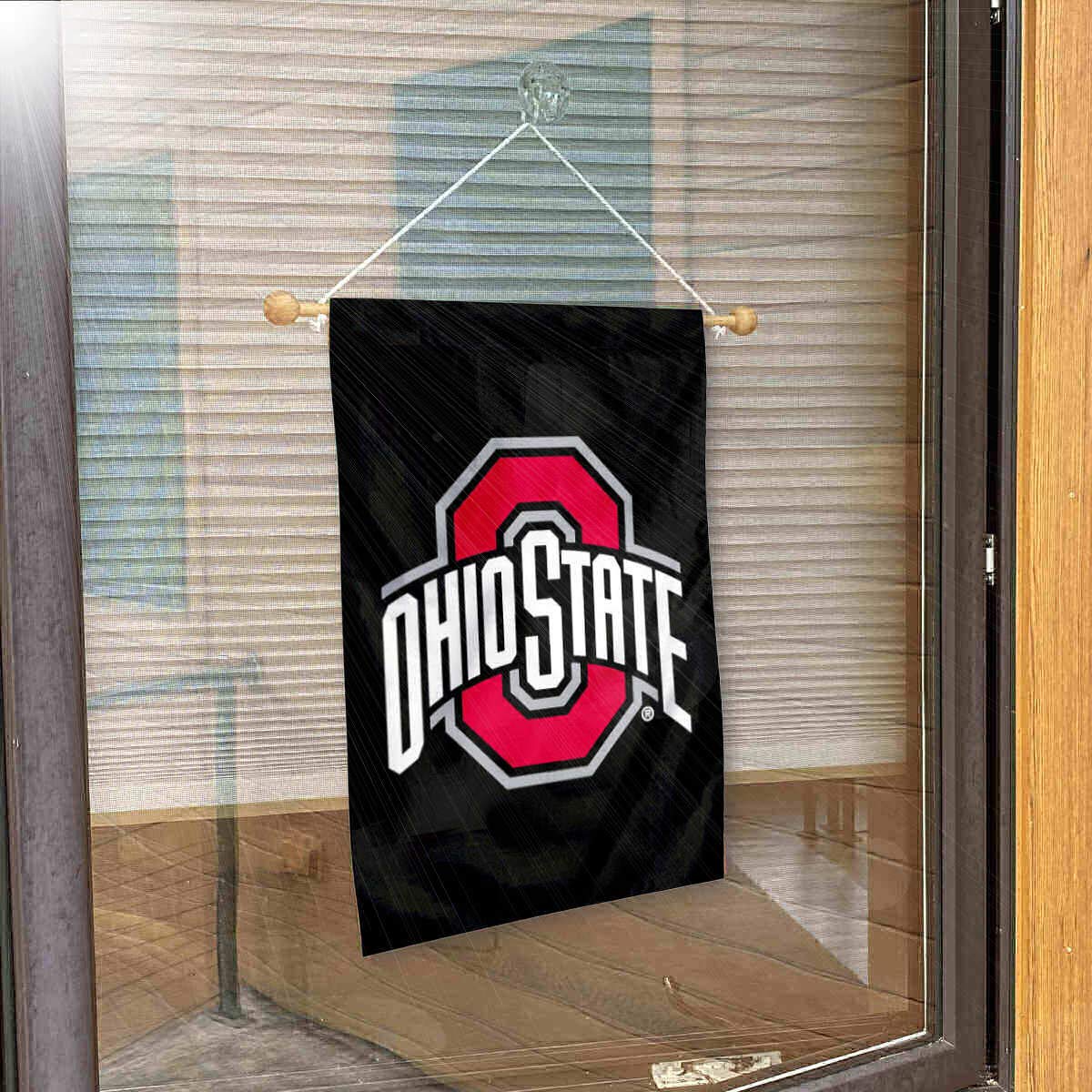 College Flags & Banners Co. Ohio State Buckeyes Black Window Wall Banner Hanging Flag with Suction Cup - Sports Collectibles, Sports Memorabilia, Sports Fan Shop, Sports Gifts