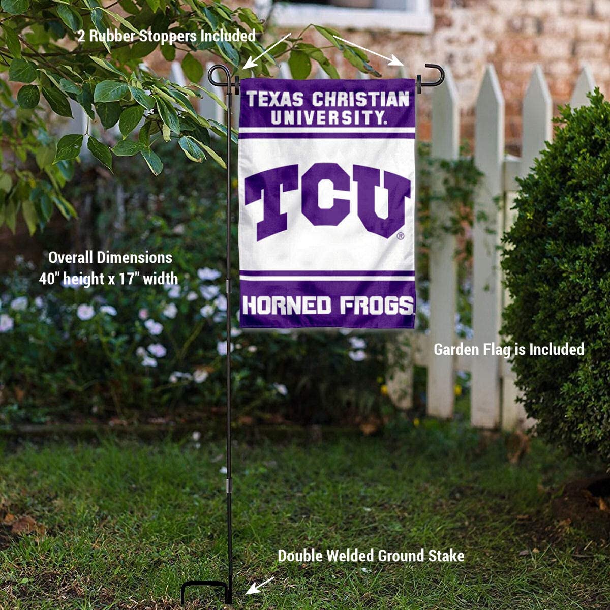 College Flags & Banners Co. TCU Horned Frogs Garden Flag and USA Flag Stand Pole Holder Set - Sports Collectibles, Sports Memorabilia, Sports Fan Shop, Sports Gifts