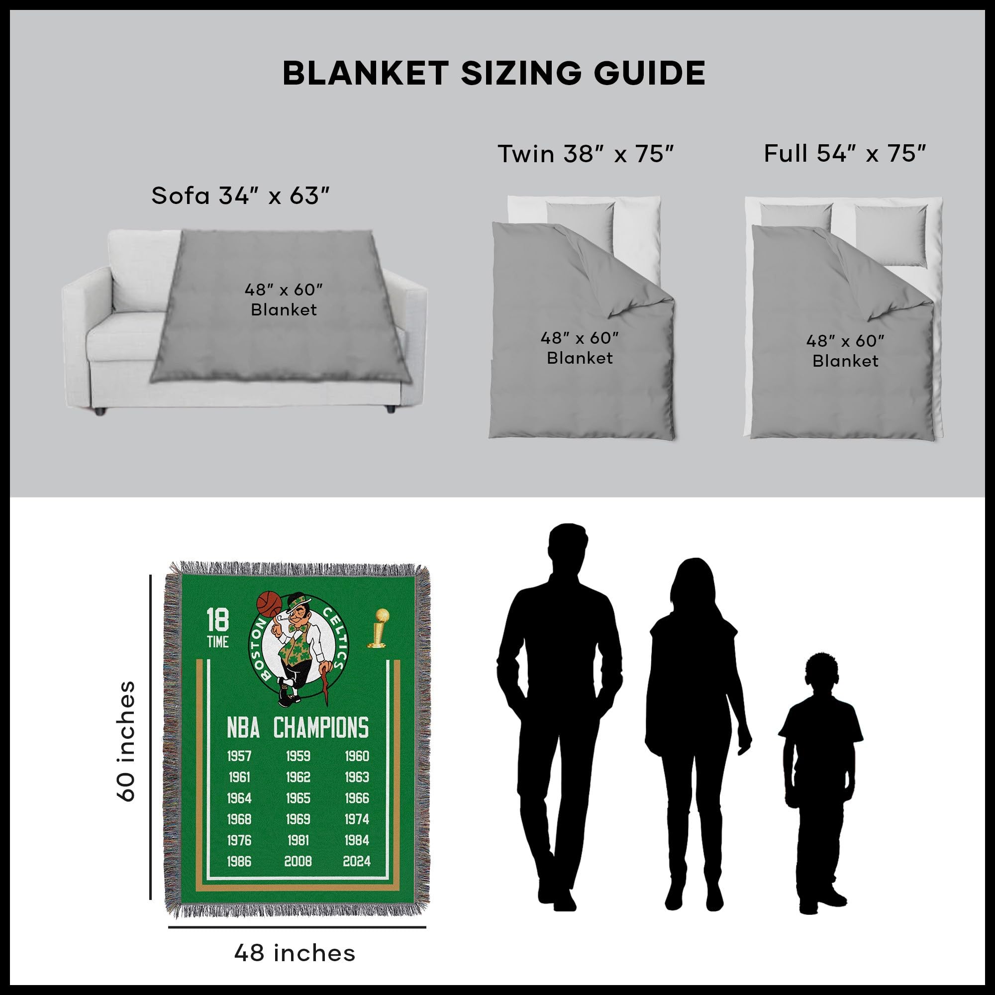 Northwest NBA Boston Celtics NBA Champions 2024 Woven Tapestry Throw Blanket, 48" x 60", Historic - Sports Collectibles, Sports Memorabilia, Sports Fan Shop, Sports Gifts
