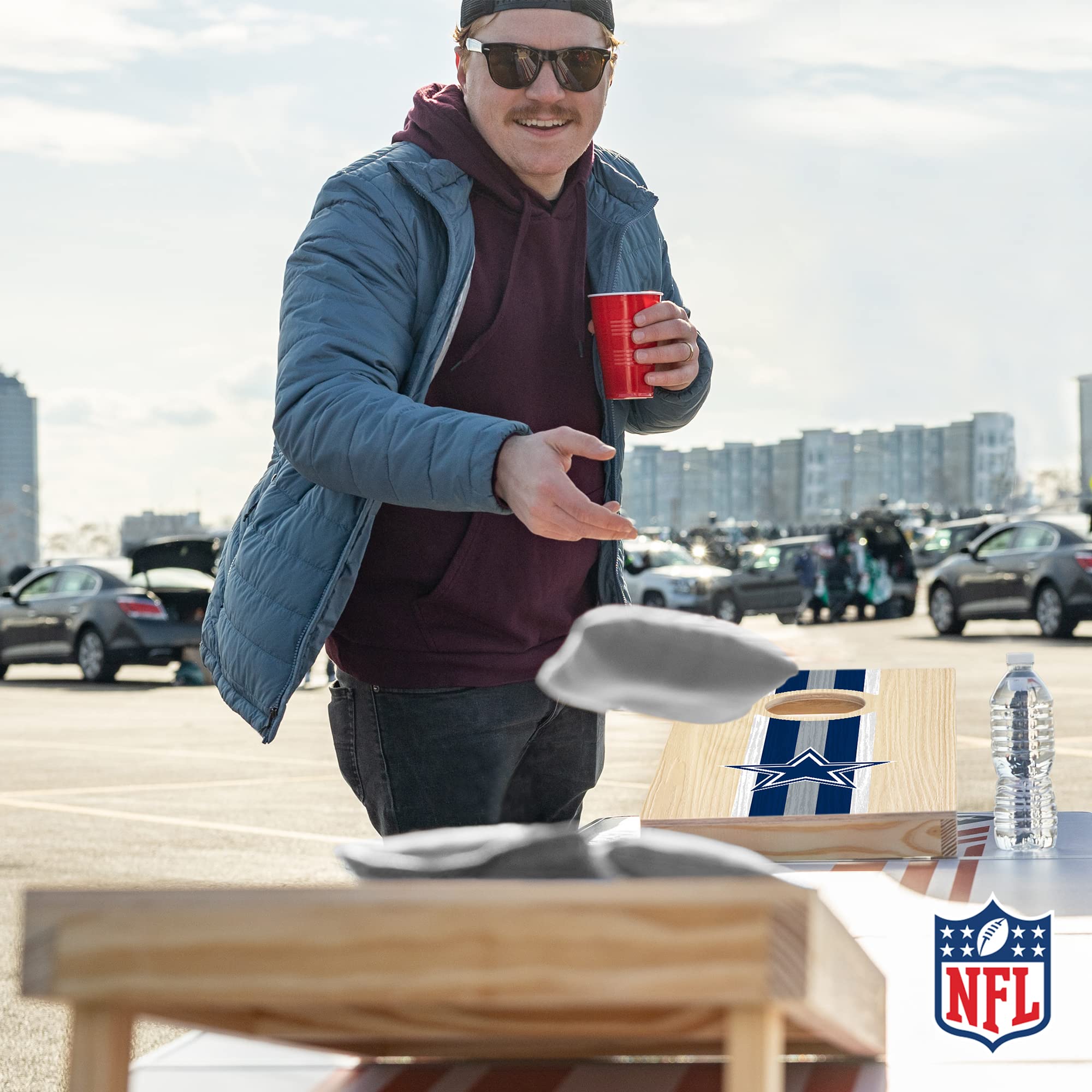 Wild Sports NFL Football Dallas Cowboys 1' x 2' Travel Size Solid Wood Cornhole Set with Direct Print HD Team Graphics – Great Gift for Any Sports Fan! Bean Bag Toss Family Games for Outdoor Play - Sports Collectibles, Sports Memorabilia, Sports Fan Shop, Sports Gifts