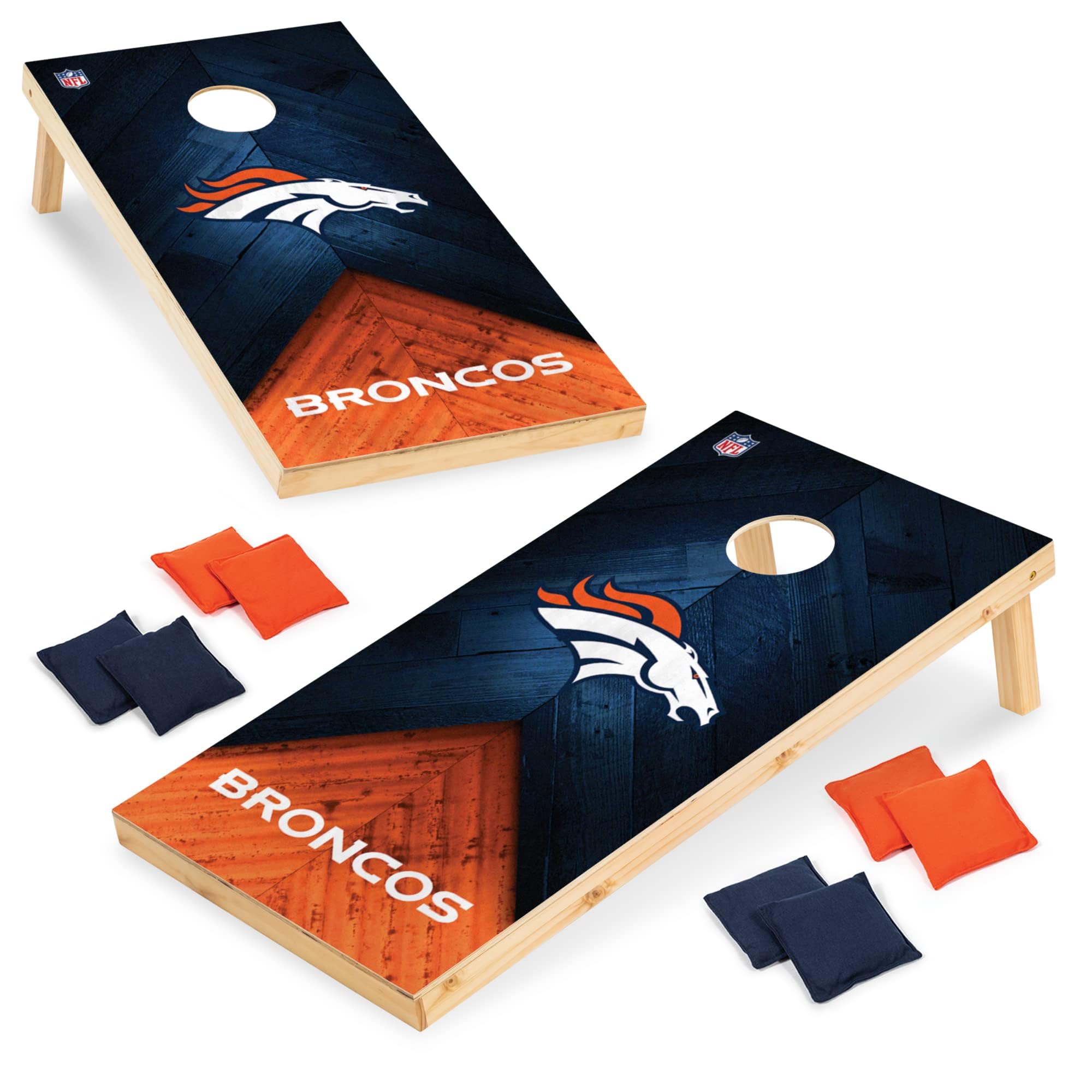Wild Sports NFL Denver Broncos 2' x 4' Regulation Size Solid Wood Cornhole Set with Direct Print HD Team Graphics - Sports Collectibles, Sports Memorabilia, Sports Fan Shop, Sports Gifts
