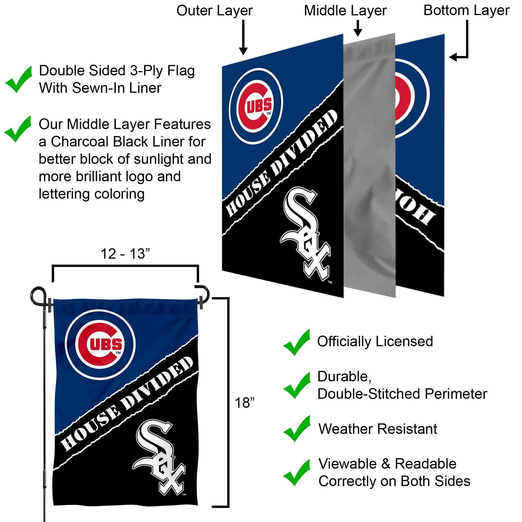 WinCraft House Divided Cubs and White Sox Double Sided Garden Flag - Sports Collectibles, Sports Memorabilia, Sports Fan Shop, Sports Gifts