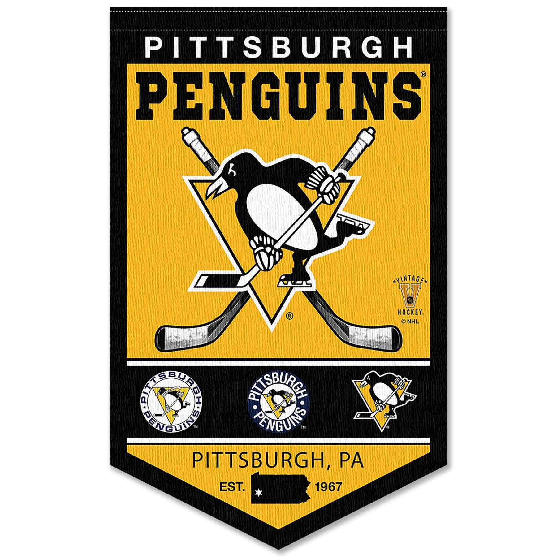 WinCraft Pittsburgh Penguins Heritage History Banner Pennant - Sports Collectibles, Sports Memorabilia, Sports Fan Shop, Sports Gifts