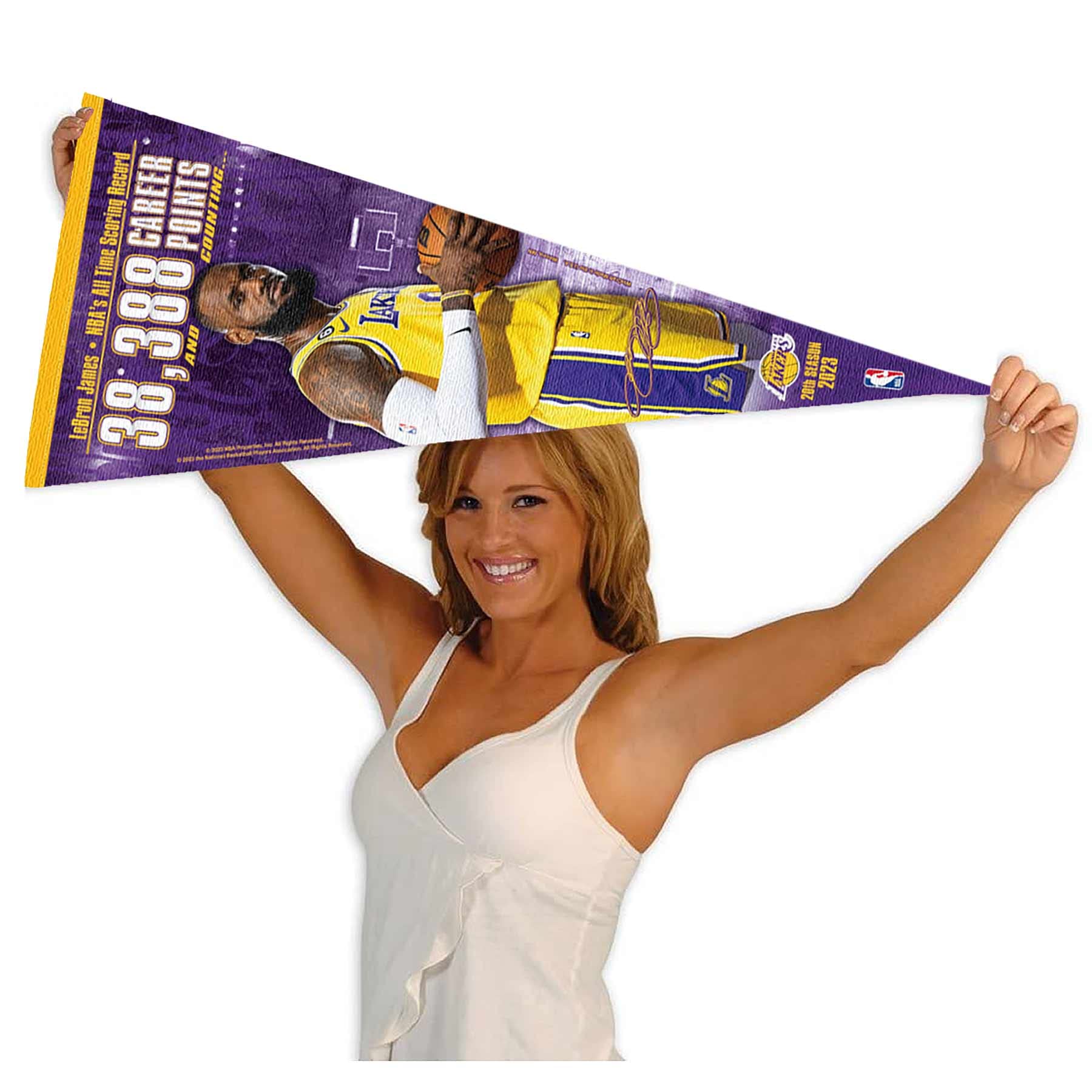 WinCraft Los Angeles Lakers Scoring Record Pennant Flag - Sports Collectibles, Sports Memorabilia, Sports Fan Shop, Sports Gifts