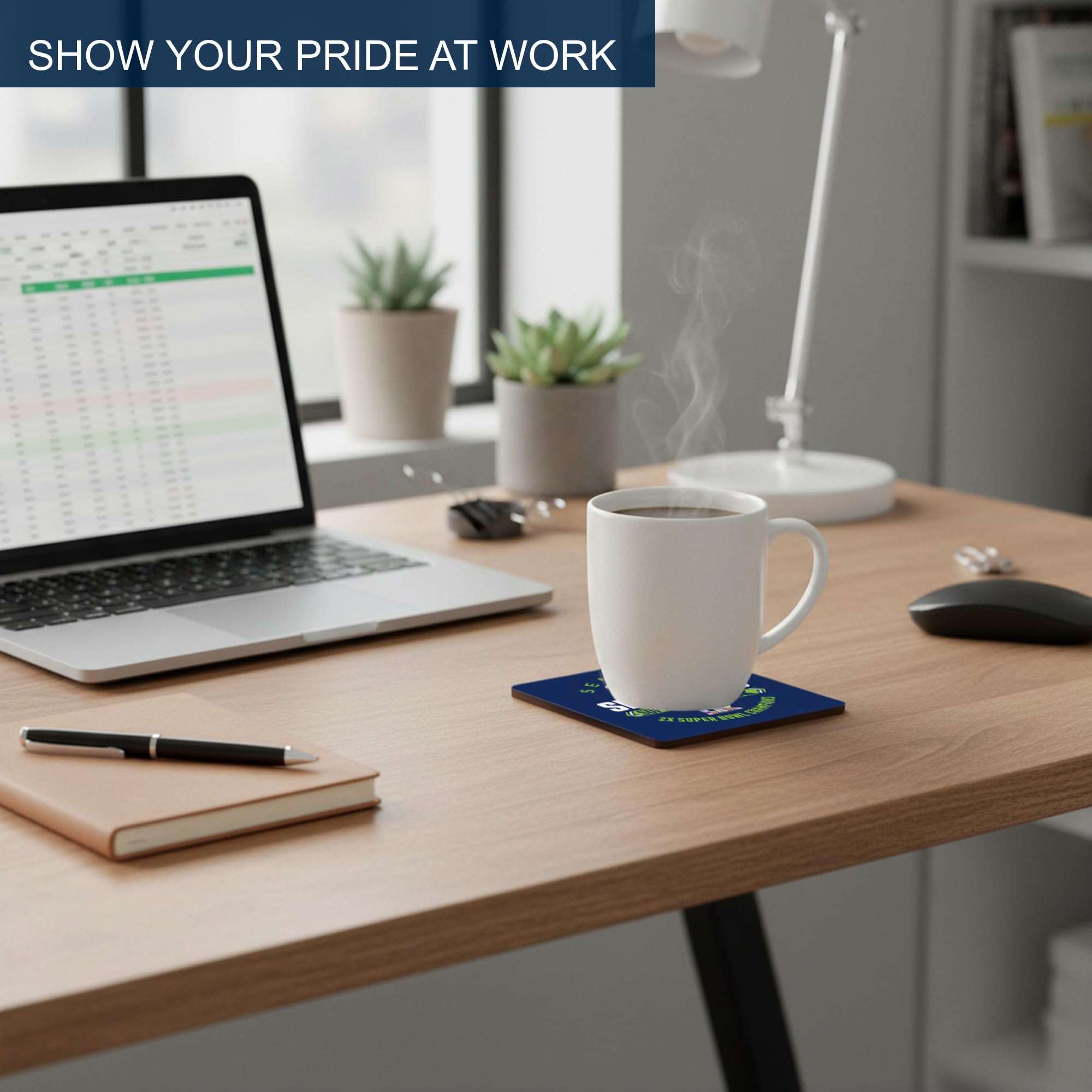 Fan Creations Seattle Seahawks Super Bowl LX Champions Coaster Set - Absorbent Ceramic Stone Drink Coasters with Cork Backing - Commemorative NFL Home & Man Cave Decor - 4-Pack - Sports Gifts, Sports Memorabilia, Sports Collectibles, Fan Shop