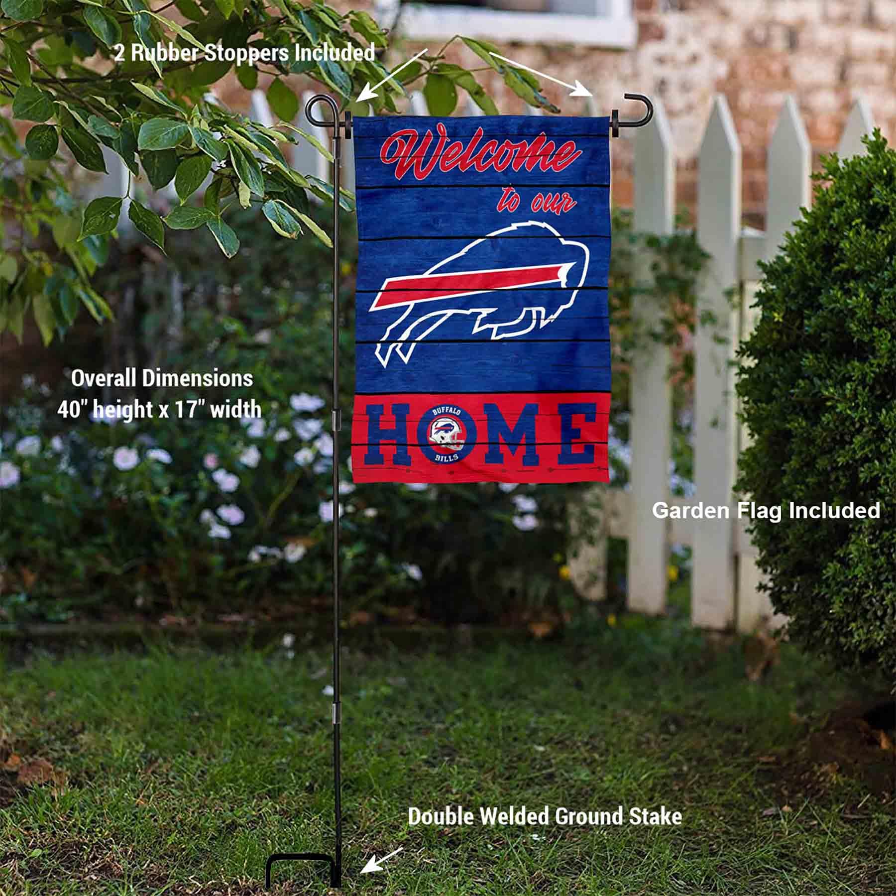 WinCraft Buffalo Bills Welcome to Our Home Garden Flag and Flagpole Mount - Sports Collectibles, Sports Memorabilia, Sports Fan Shop, Sports Gifts