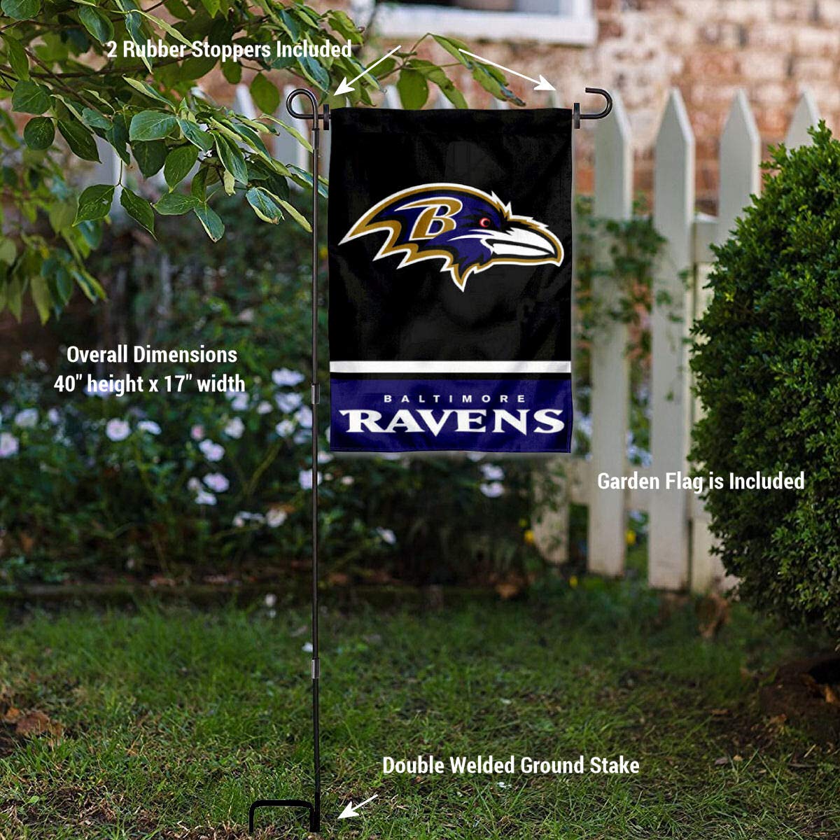 WinCraft Baltimore Ravens Garden Flag with Stand Holder - Sports Collectibles, Sports Memorabilia, Sports Fan Shop, Sports Gifts